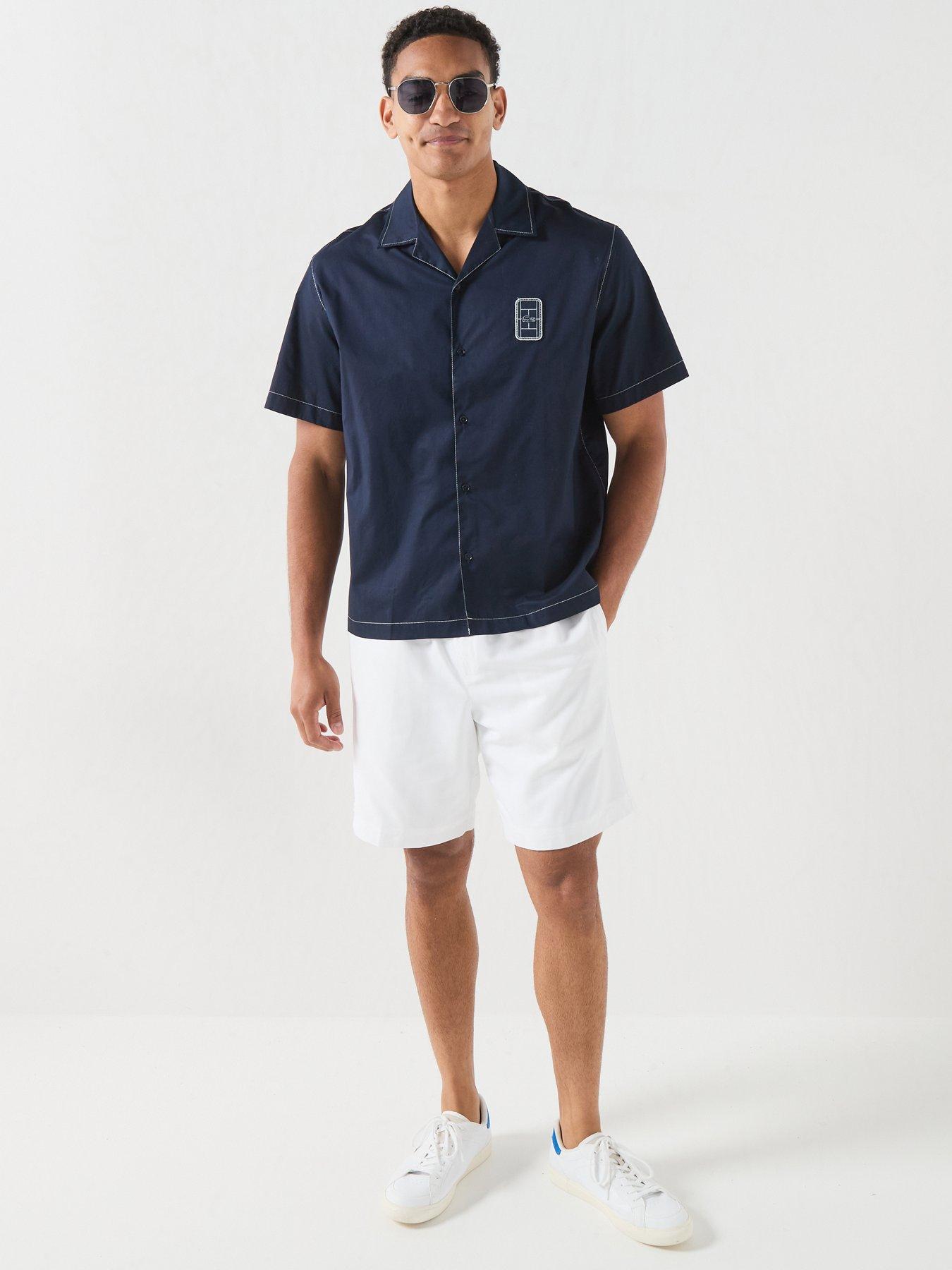 Image 3 of 5 of Lacoste Premium Open Collar Embroidered Short Sleeve Shirt - Navy