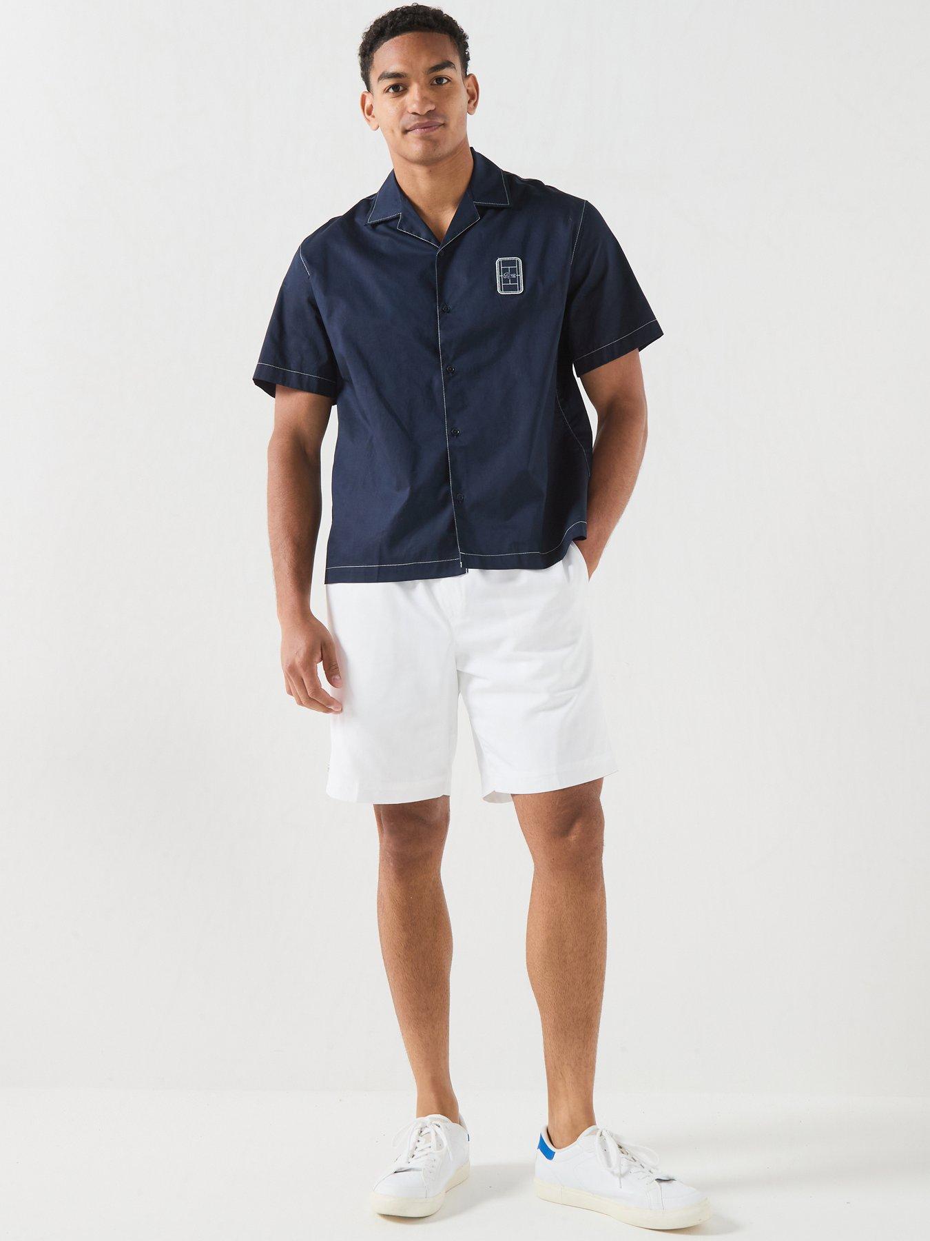 Image 5 of 5 of Lacoste Premium Open Collar Embroidered Short Sleeve Shirt - Navy