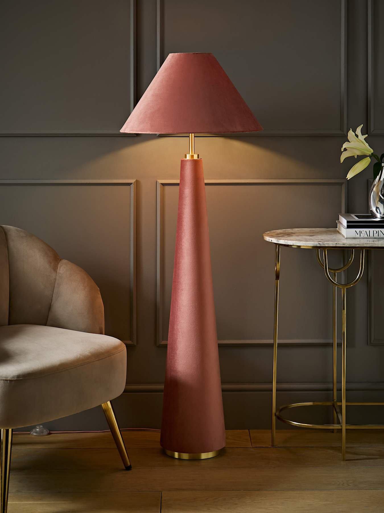 ValueLights Martha Conical Pink Velvet Midi Floor Lamp With Bulb