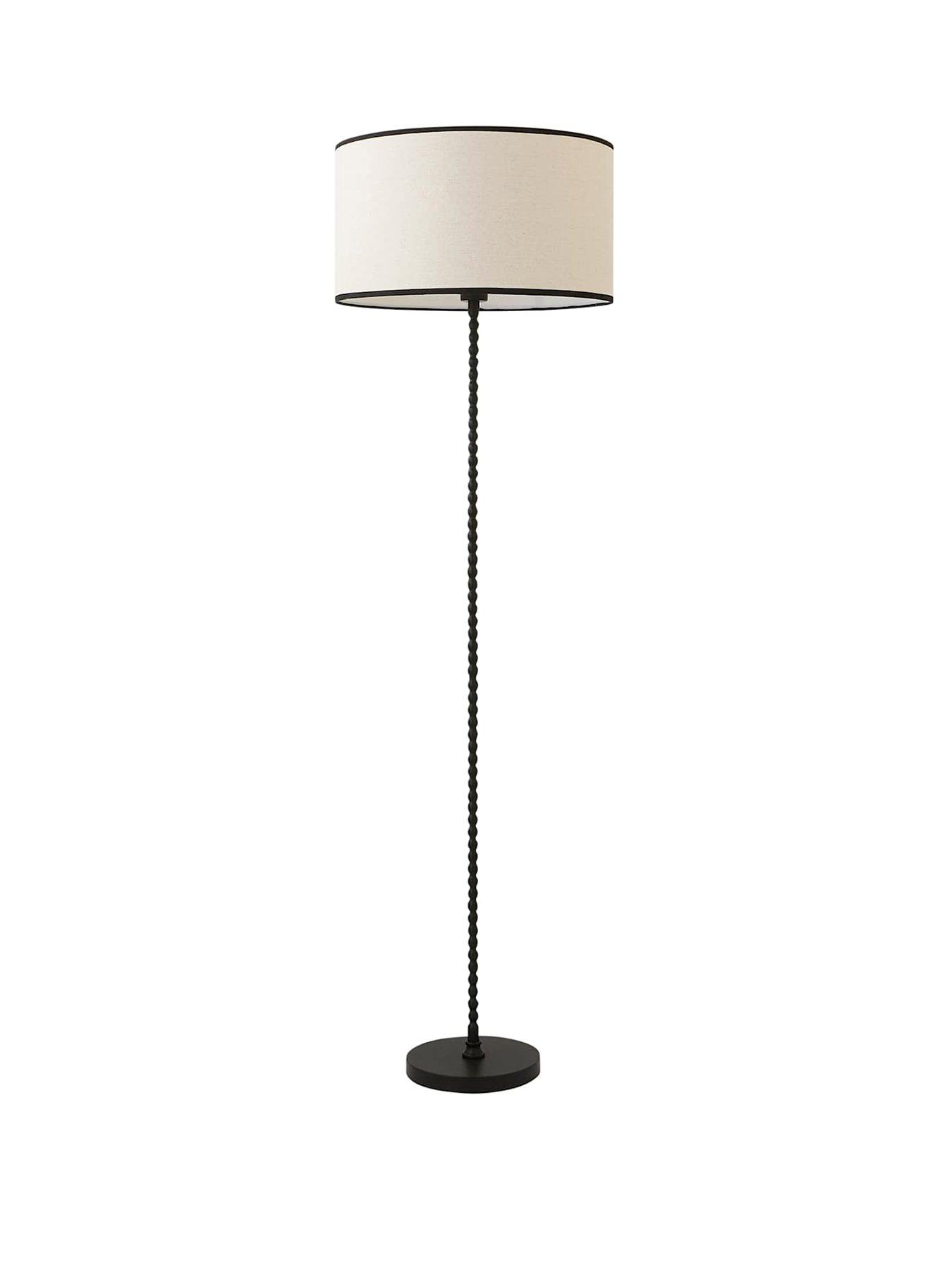 Image 2 of 6 of ValueLights Maeve Natural Linen Black Trim Shade Matte Black Bobbin Bobble Floor Lamp