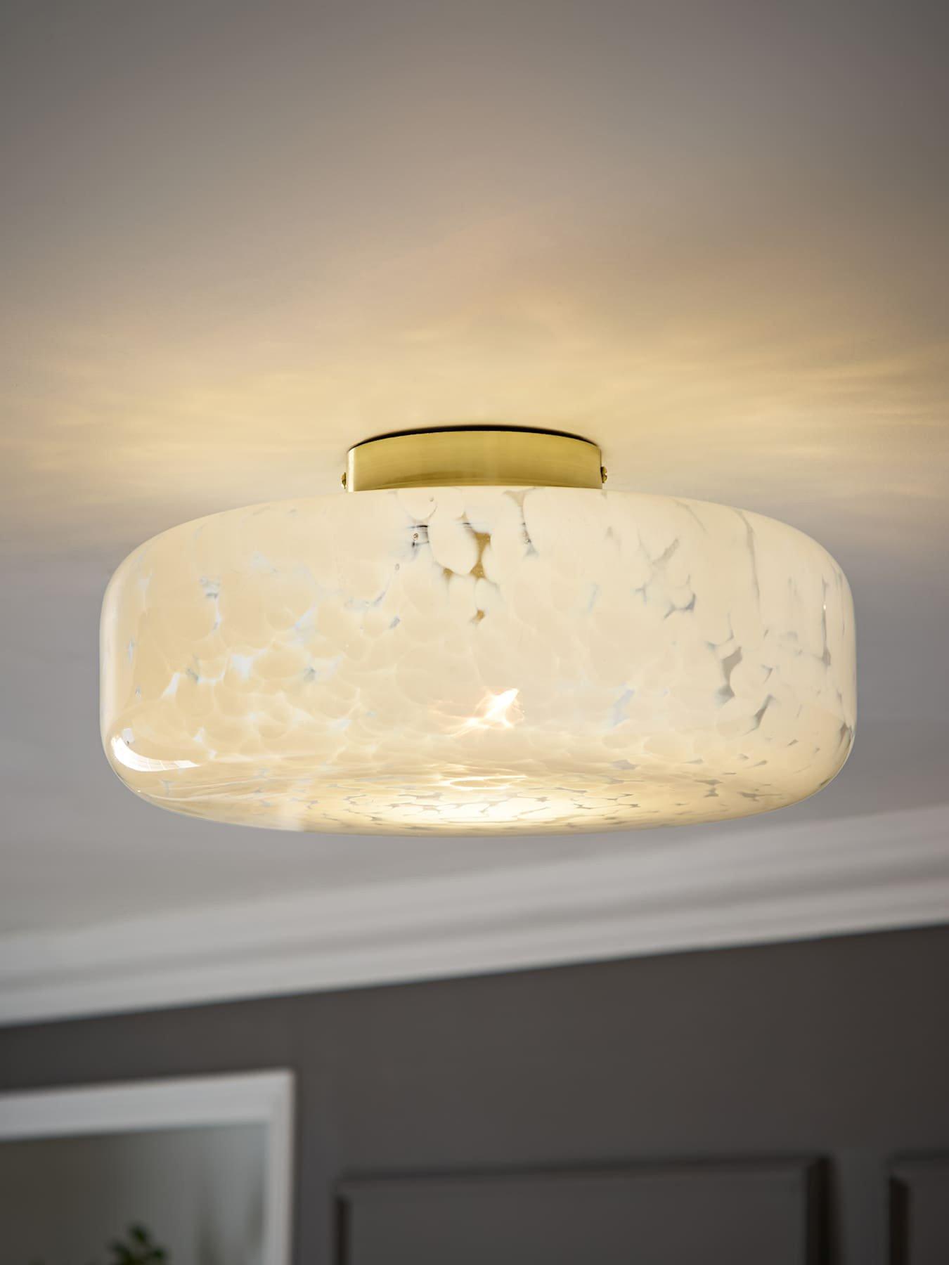 Image 1 of 6 of ValueLights India Large Gold Flush Ceiling Light With Confetti Glass Shade