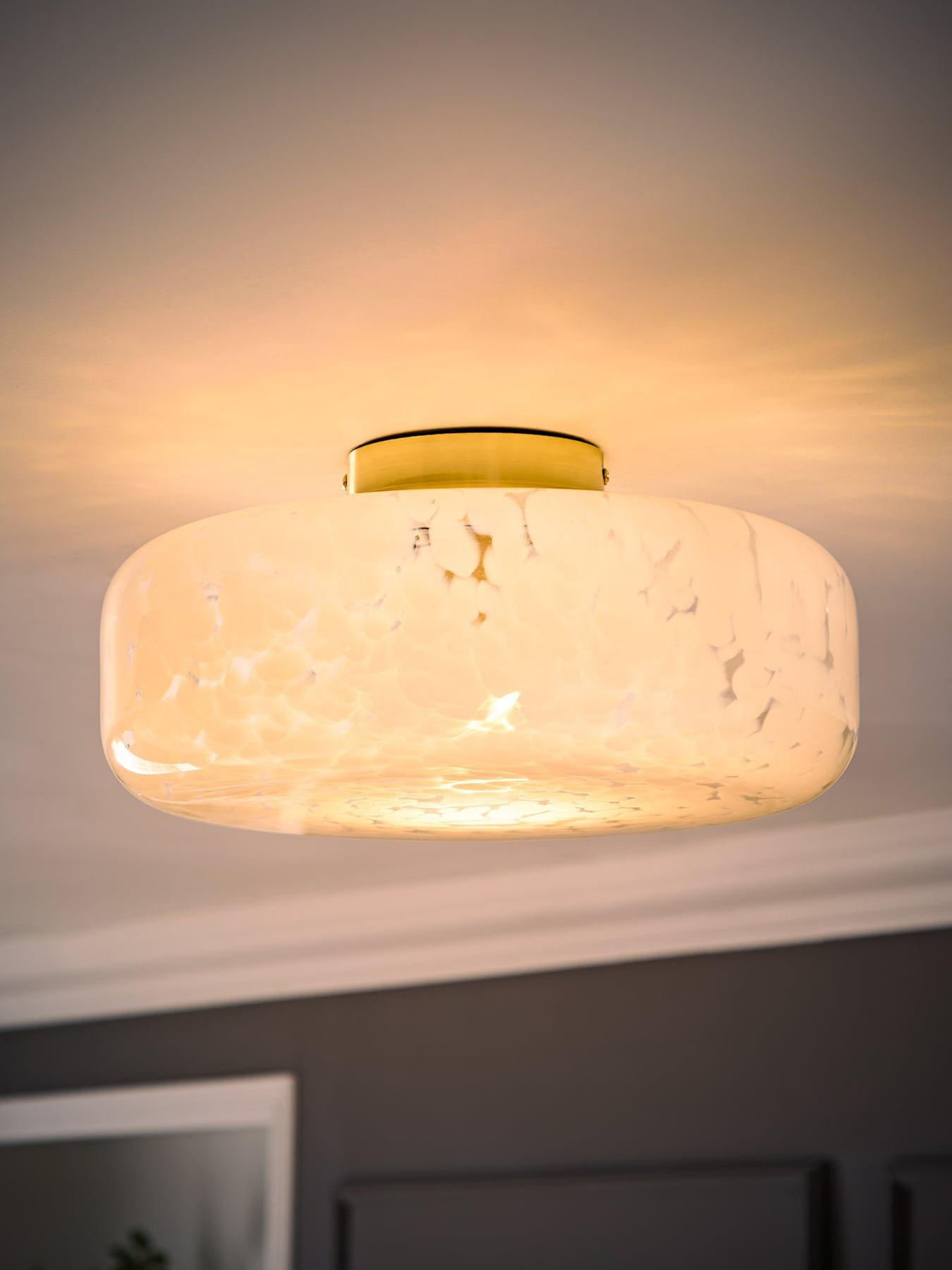 Image 5 of 6 of ValueLights India Large Gold Flush Ceiling Light With Confetti Glass Shade