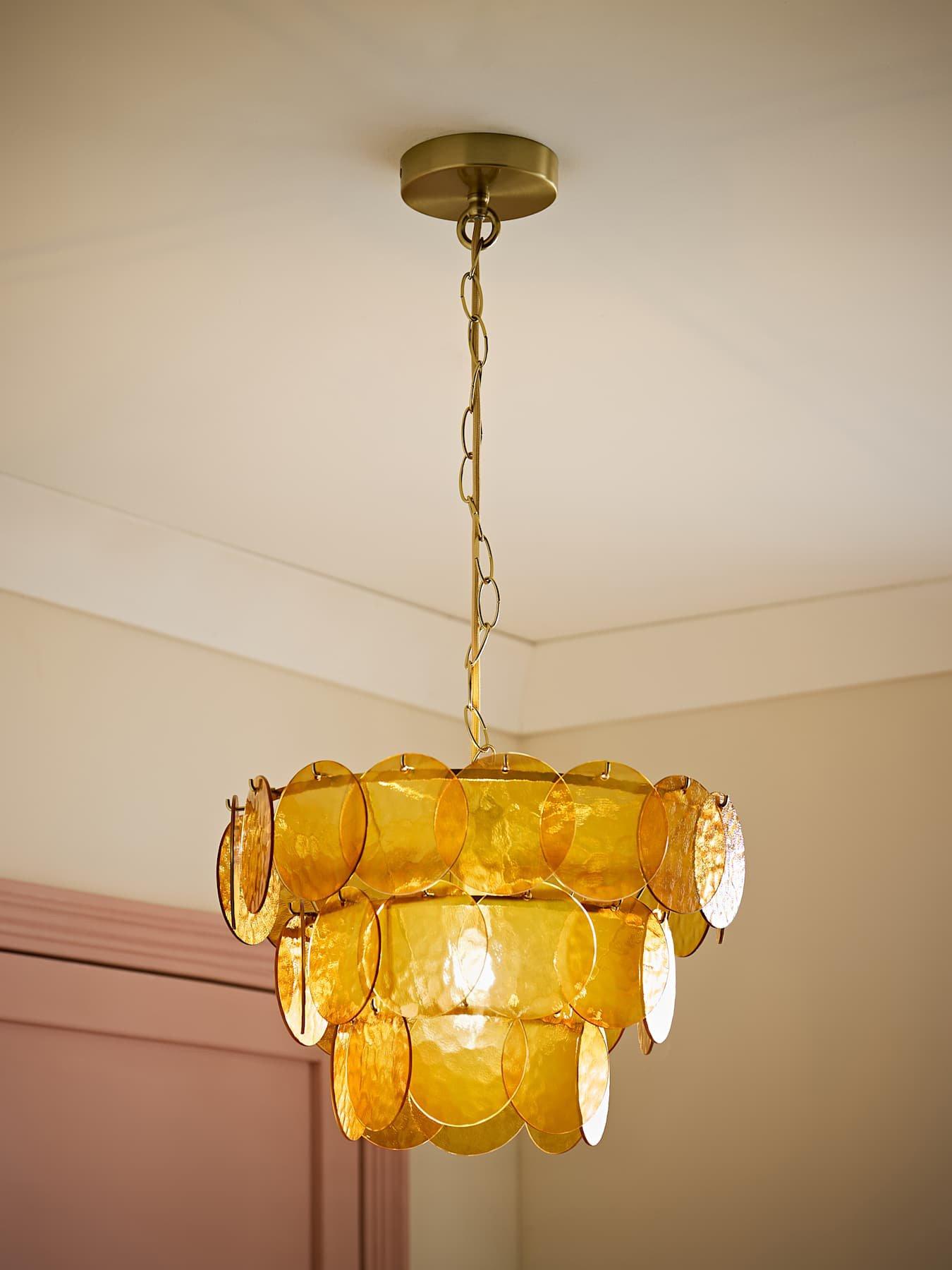 ValueLights Juliette Orange Glass Disc 3 Tier Chandelier Ceiling Pendant Light