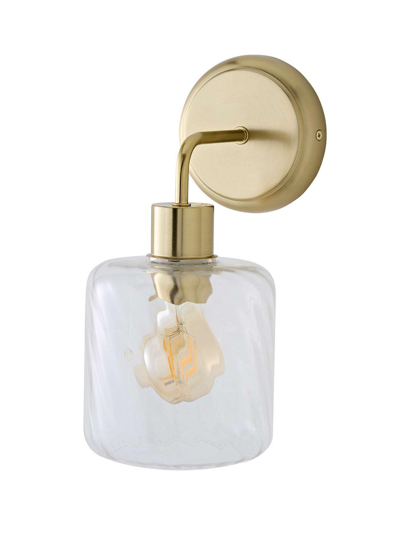 Image 2 of 6 of ValueLights Emery Clear Swirl Glass Shade Brushed Gold Wall Light