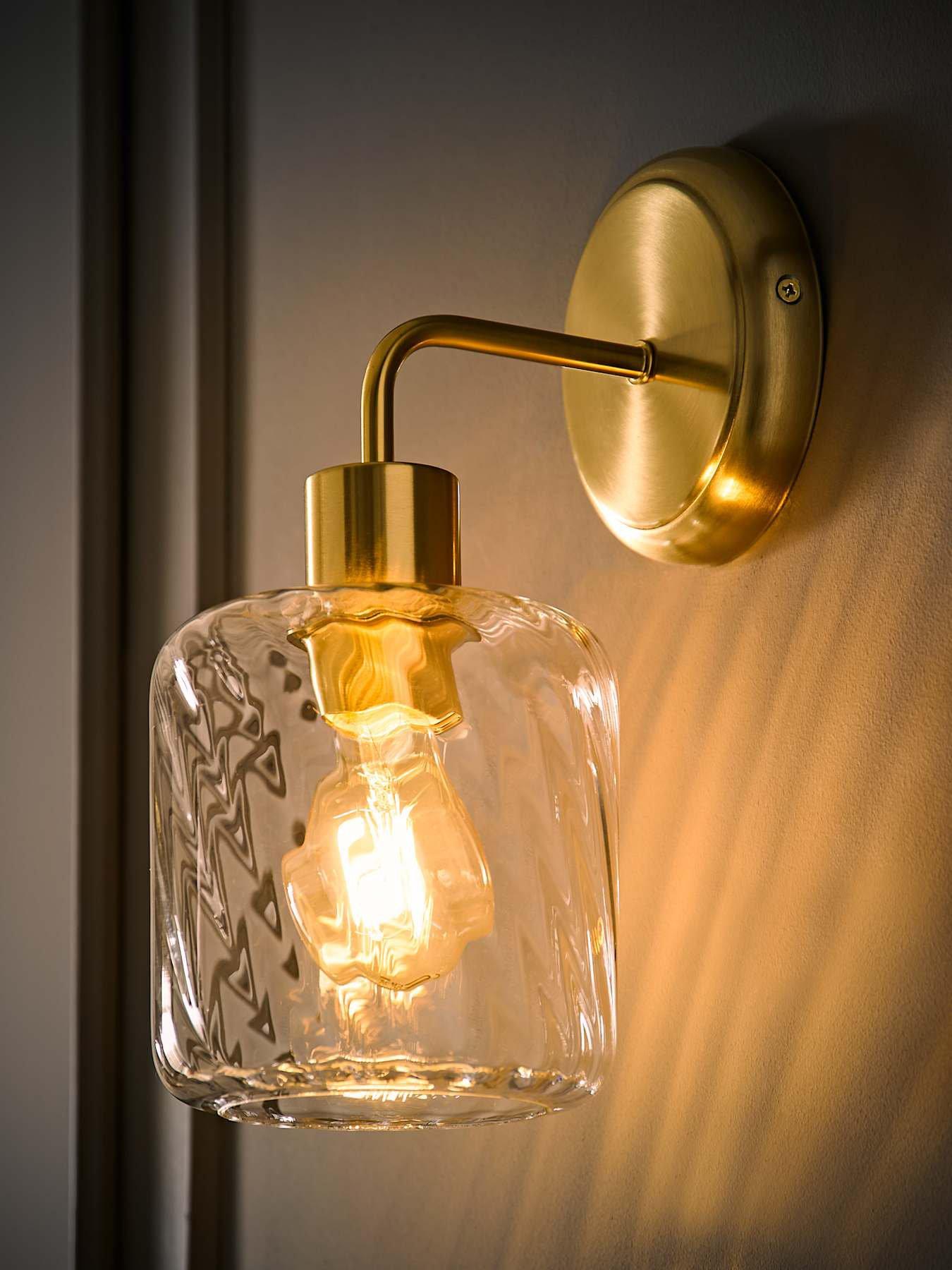 Image 5 of 6 of ValueLights Emery Clear Swirl Glass Shade Brushed Gold Wall Light