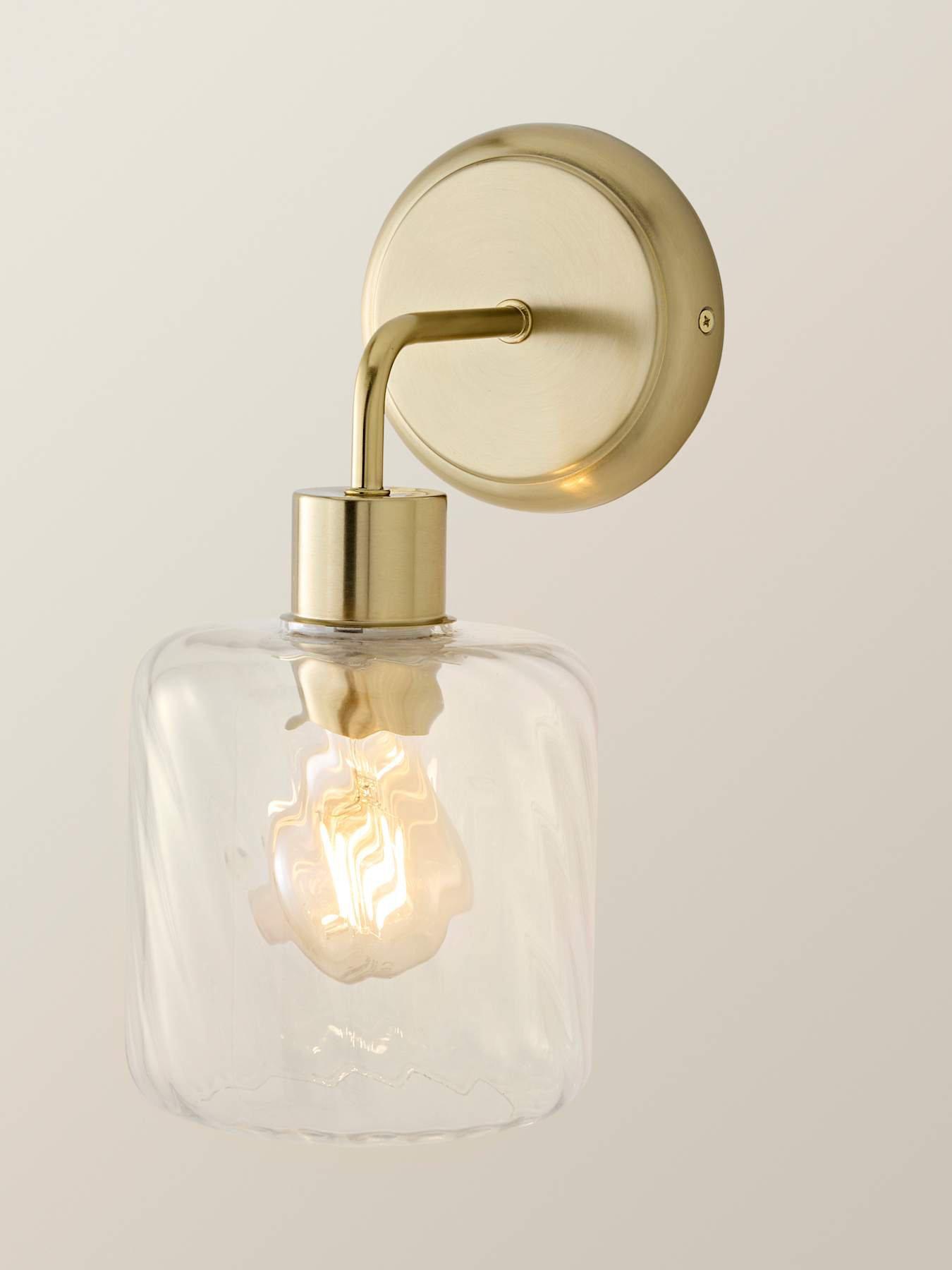 Image 6 of 6 of ValueLights Emery Clear Swirl Glass Shade Brushed Gold Wall Light