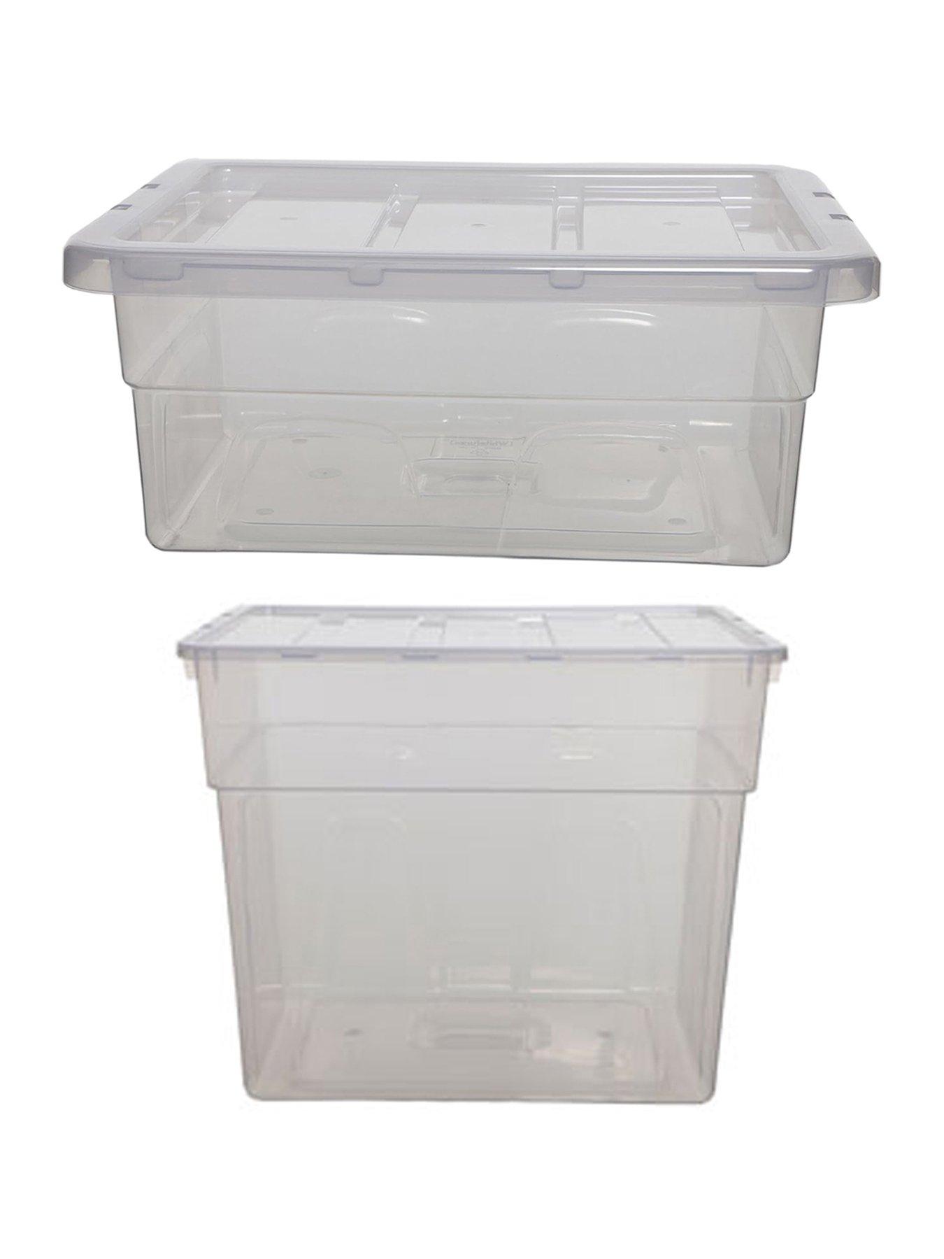 Whitefurze Spacemaster Mini  &  Jumbo Storage Boxes With Lids, Clear, 2 Piece Set