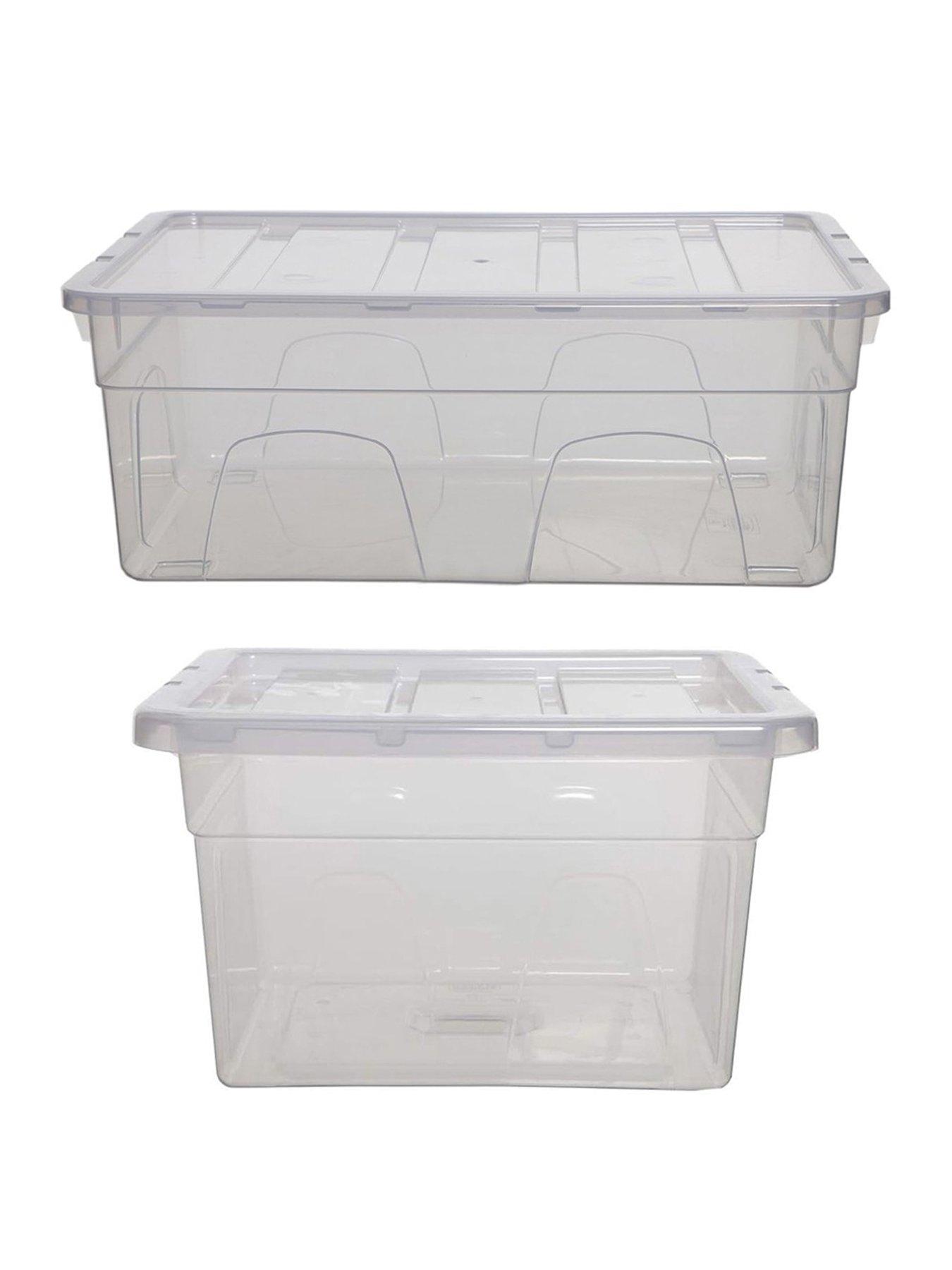 Whitefurze Spacemaster Midi  &  Maxi Storage Boxes With Lids, Clear, 2 Piece Set