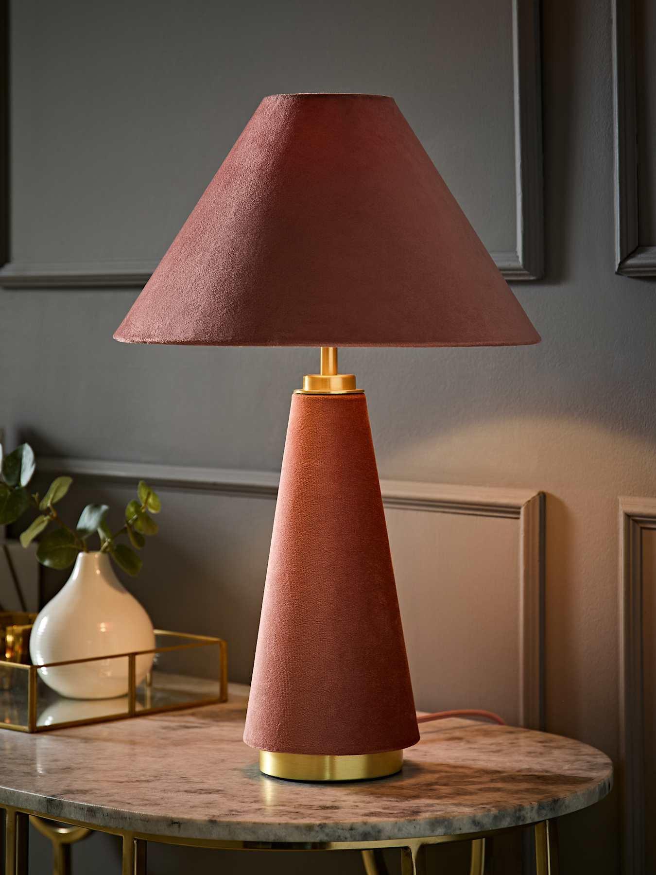 Image 1 of 7 of ValueLights Martha Conical Pink Velvet Table Lamp