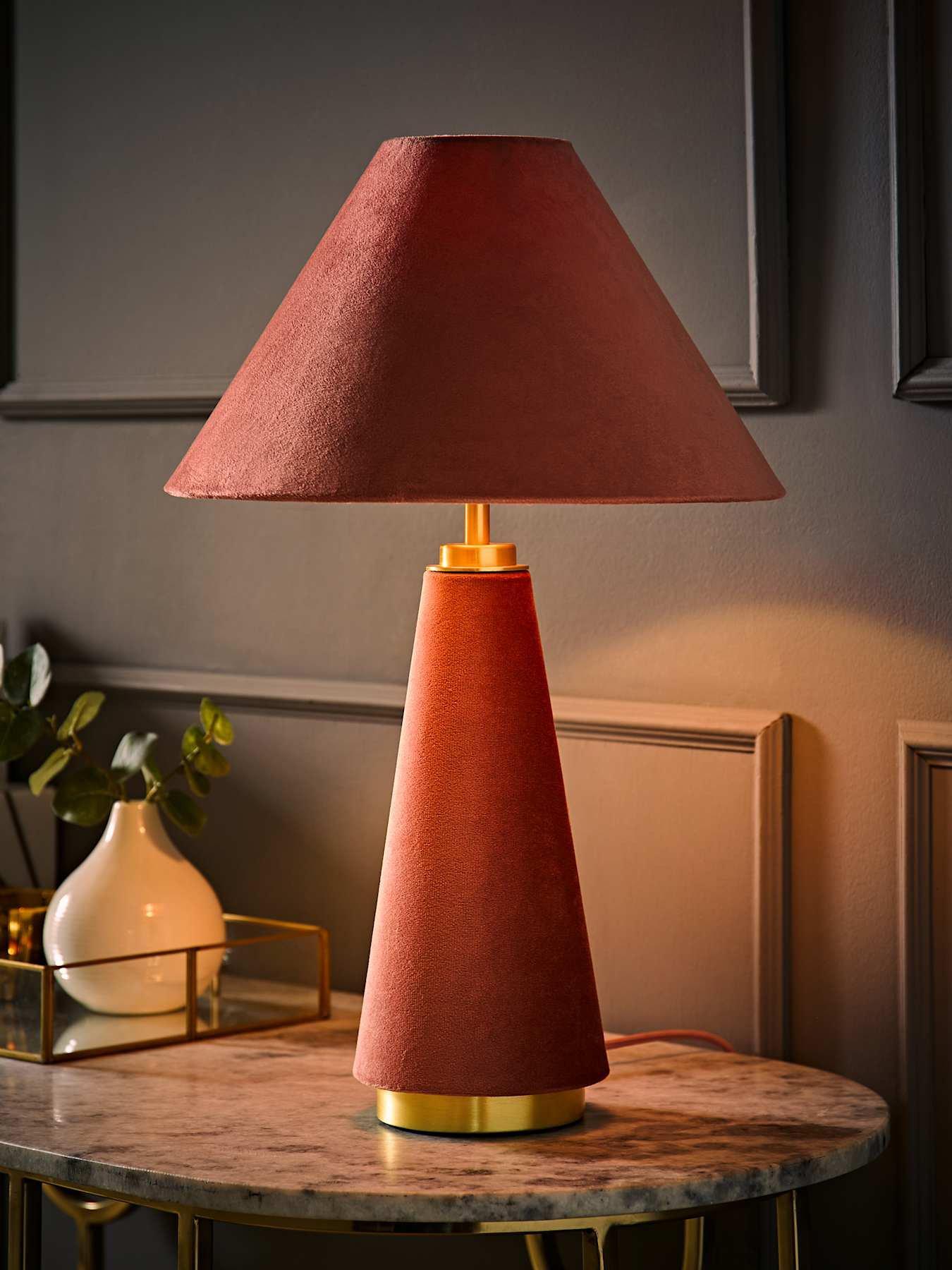 Image 5 of 7 of ValueLights Martha Conical Pink Velvet Table Lamp
