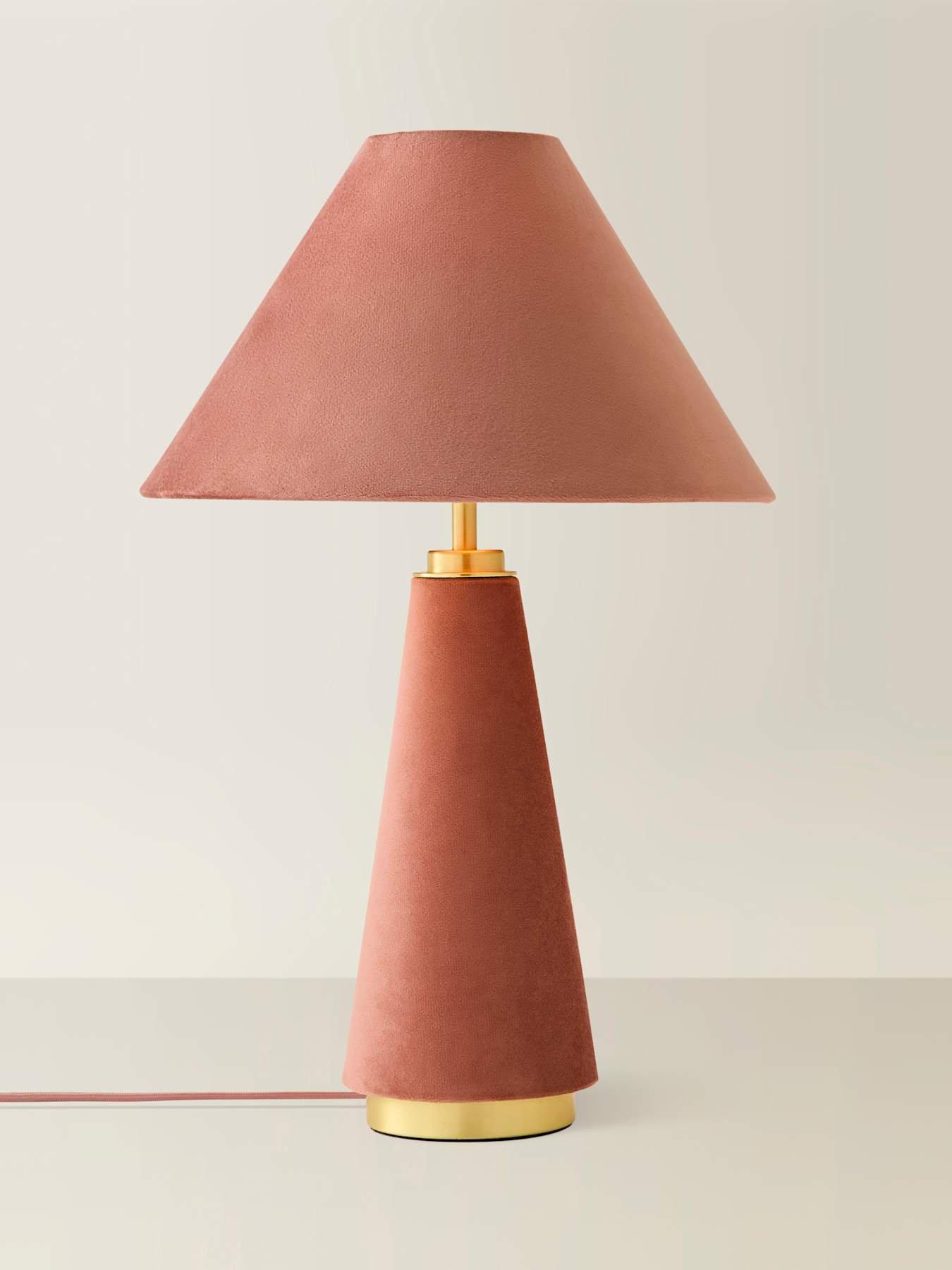 Image 6 of 7 of ValueLights Martha Conical Pink Velvet Table Lamp