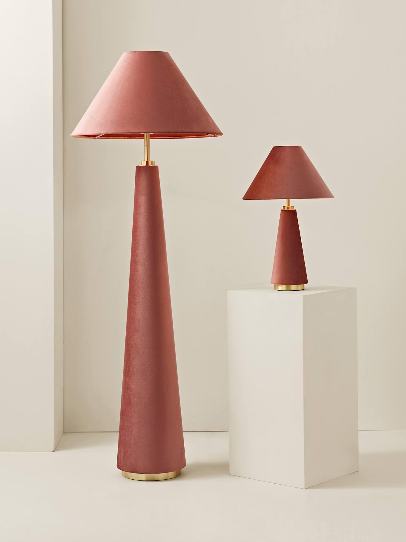 Image 7 of 7 of ValueLights Martha Conical Pink Velvet Table Lamp