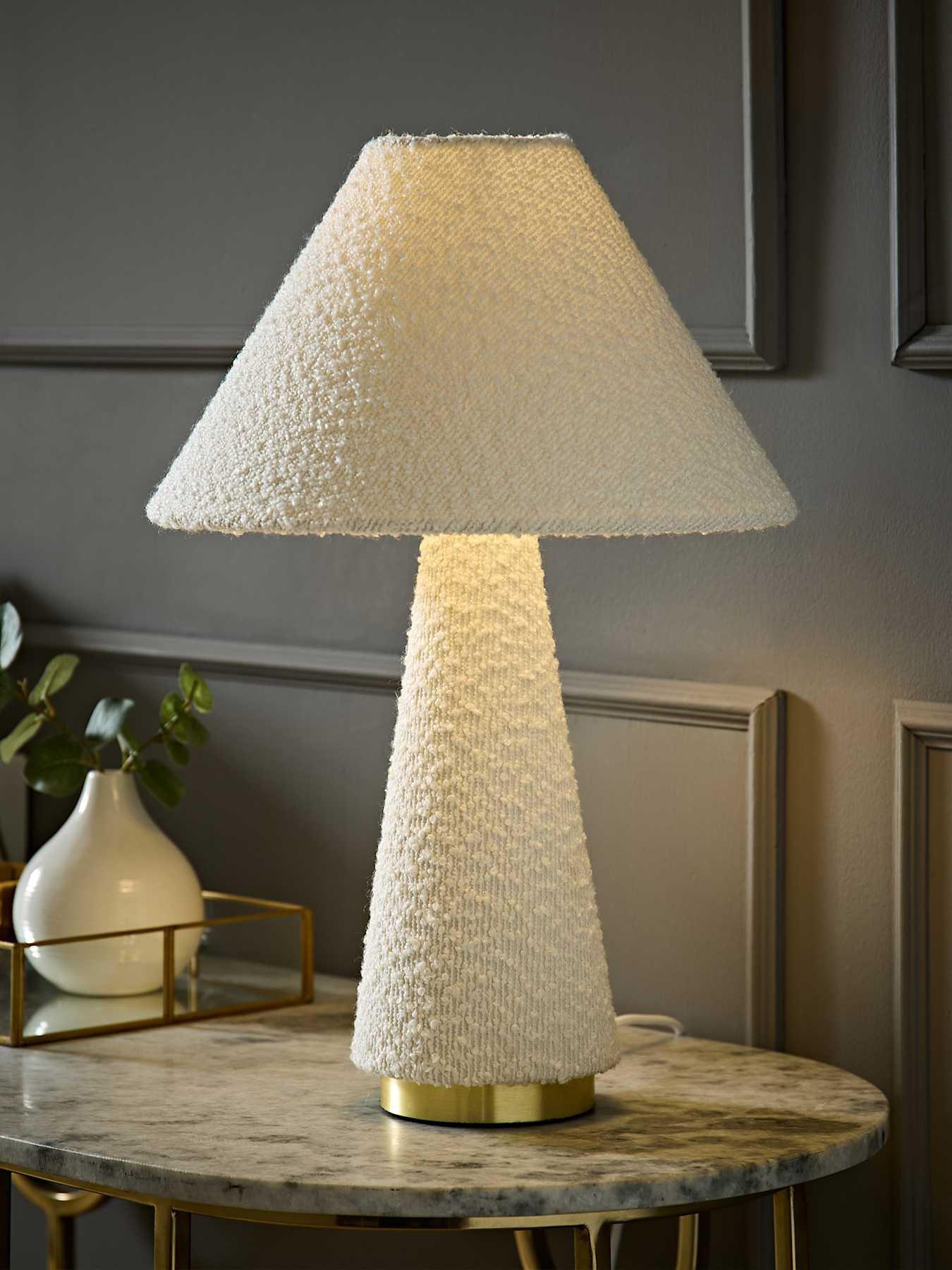 ValueLights Martha Conical Cream Boucle Table Lamp