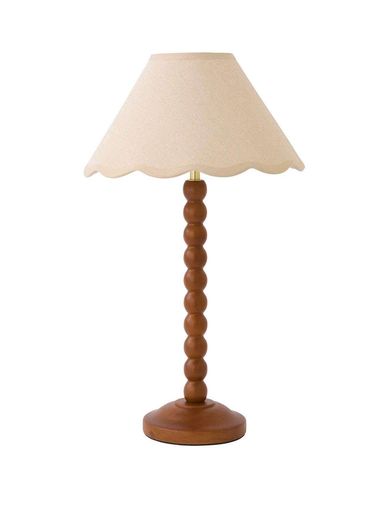 Image 2 of 6 of ValueLights Bobbin Natural Trim Linen Shade Walnut Bobble Table Lamp