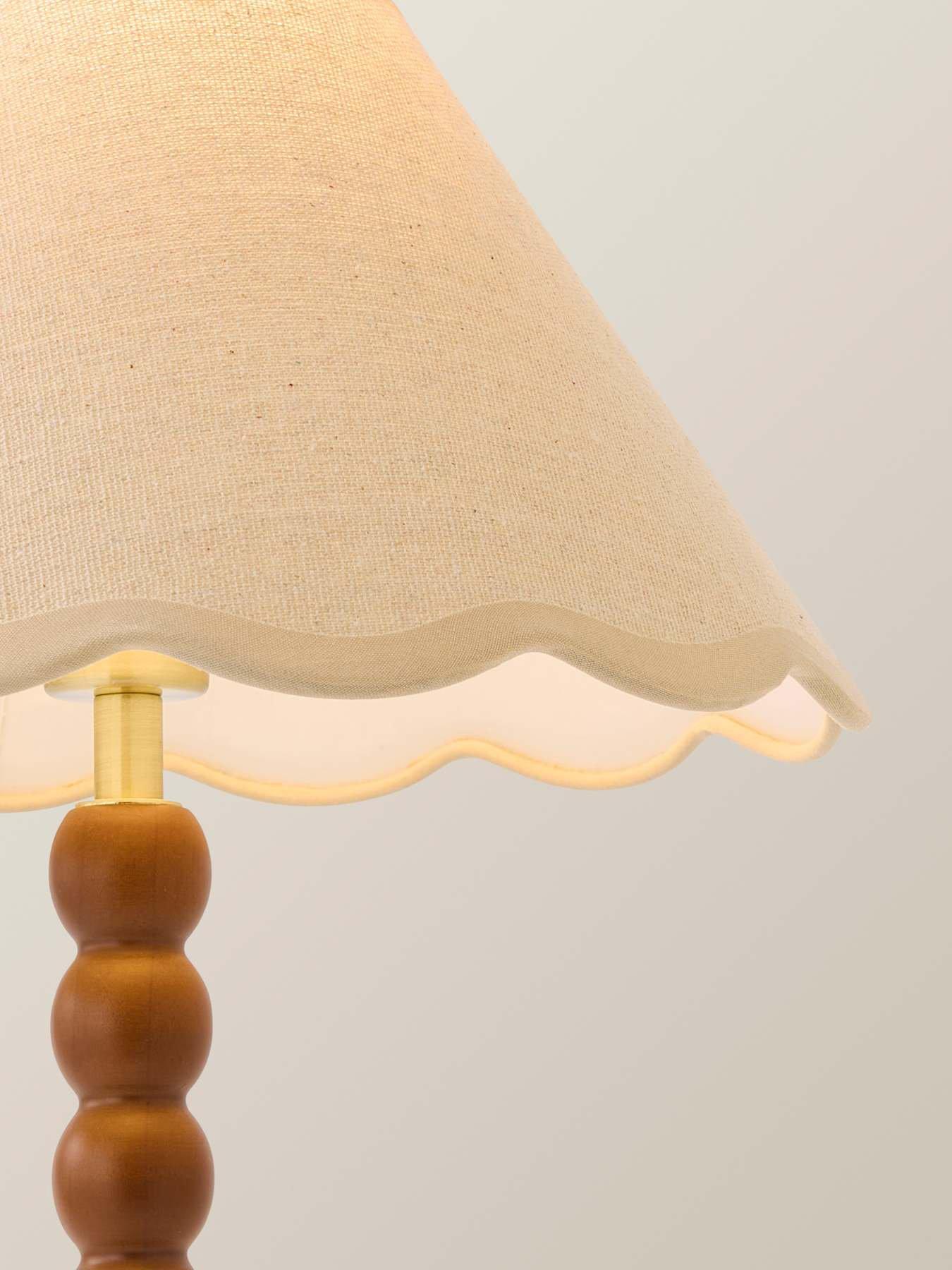 Image 3 of 6 of ValueLights Bobbin Natural Trim Linen Shade Walnut Bobble Table Lamp