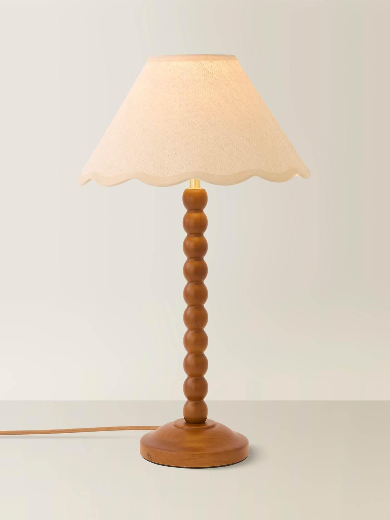 Image 6 of 6 of ValueLights Bobbin Natural Trim Linen Shade Walnut Bobble Table Lamp