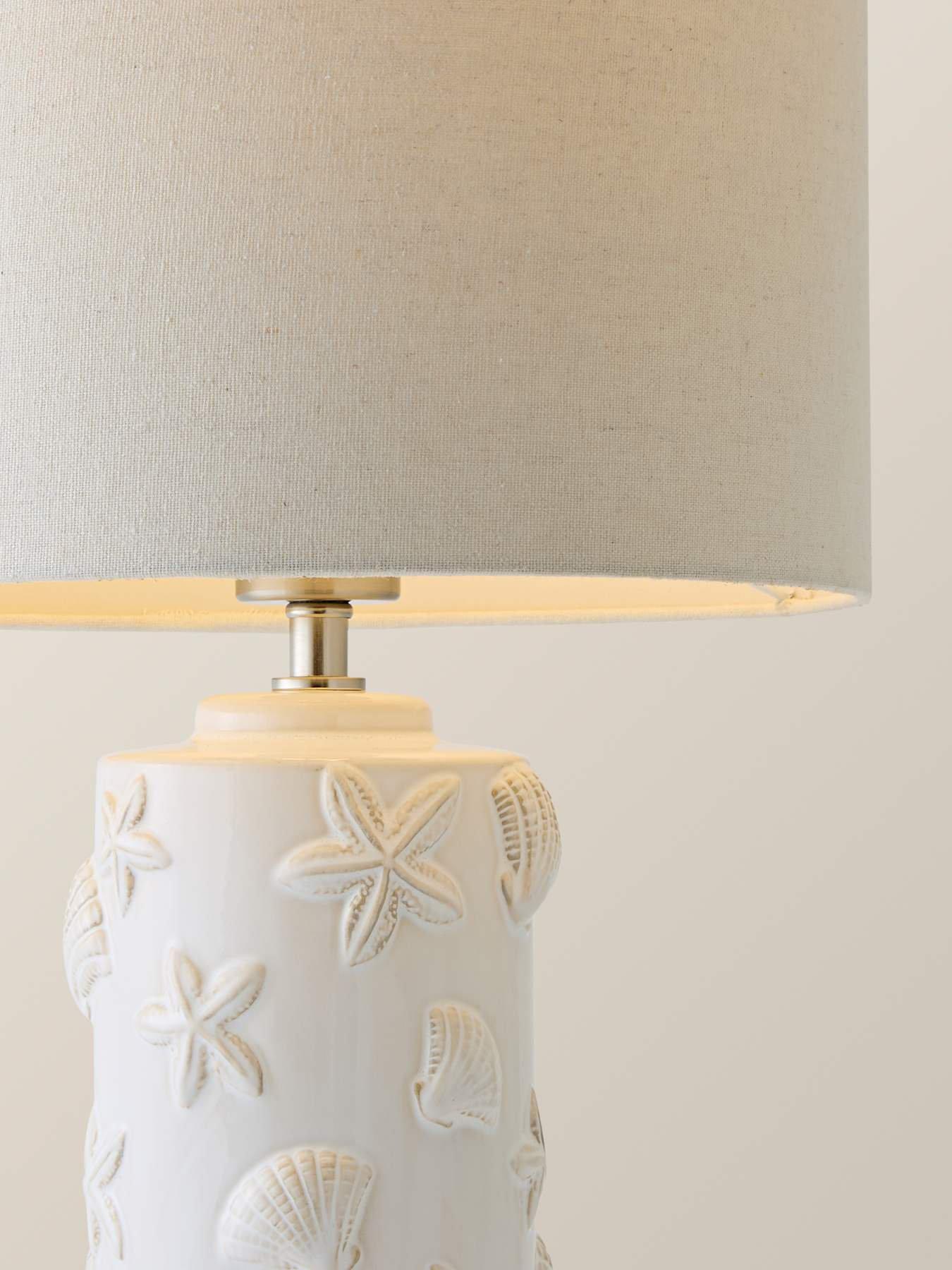 Image 3 of 6 of ValueLights Selene Linen Shade Ceramic Embossed Seashell Table Lamp