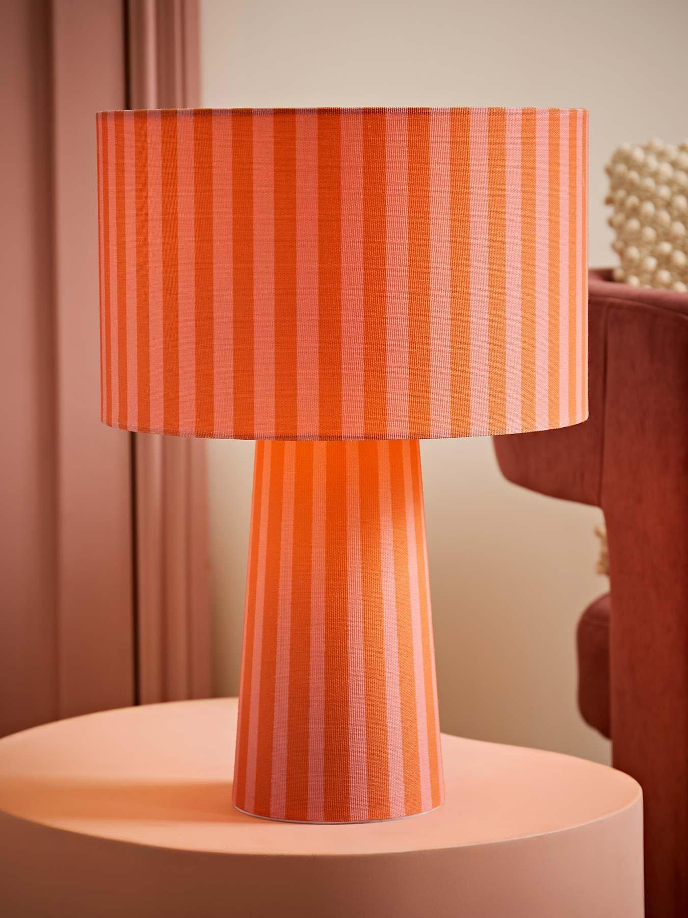 ValueLights Thorley Orange Stripe Drum Shade Full Fabric Table Lamp