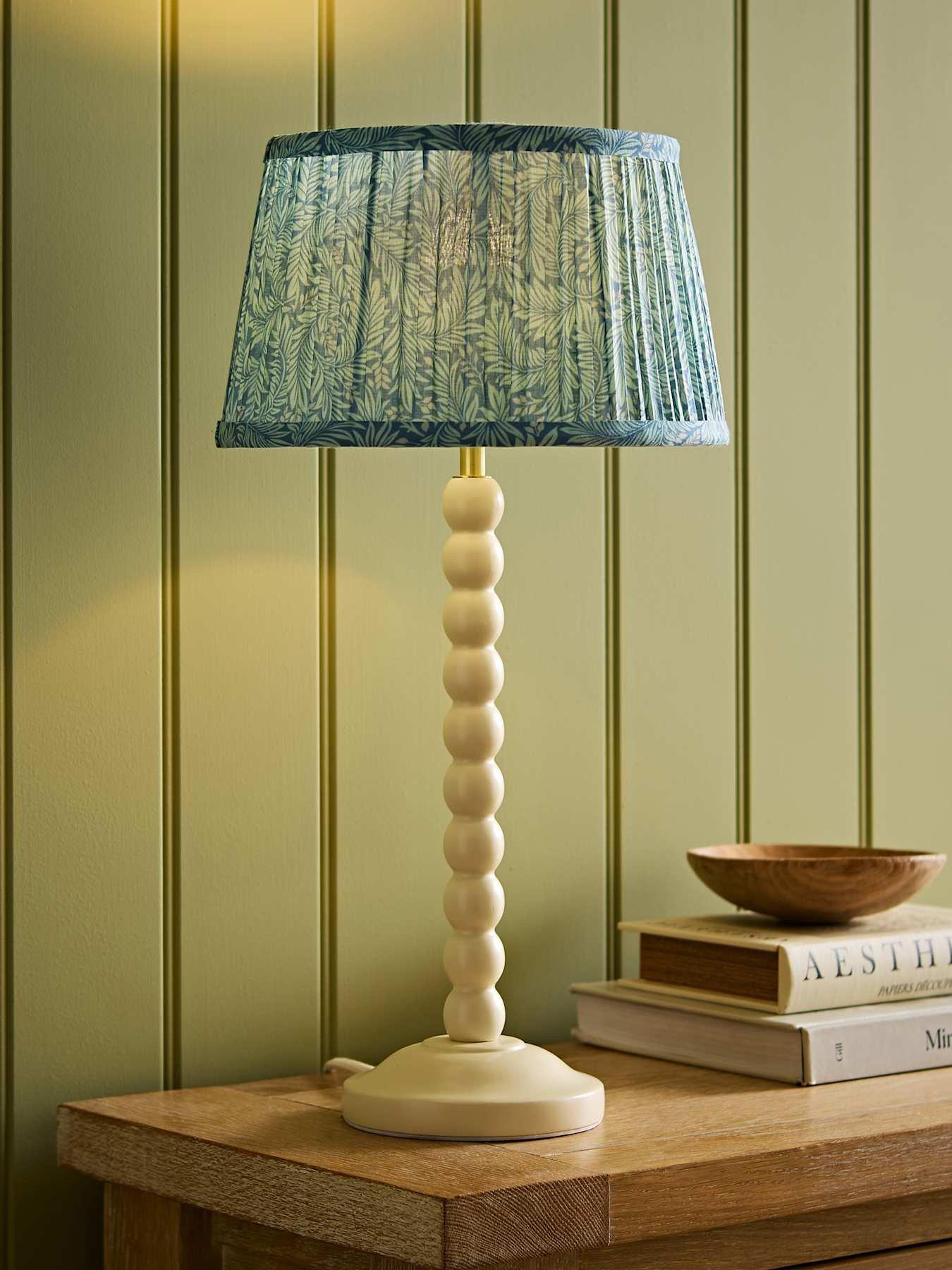 ValueLights Bobbin Leaf Printed Pleated Shade Cream Bobble Table Lamp