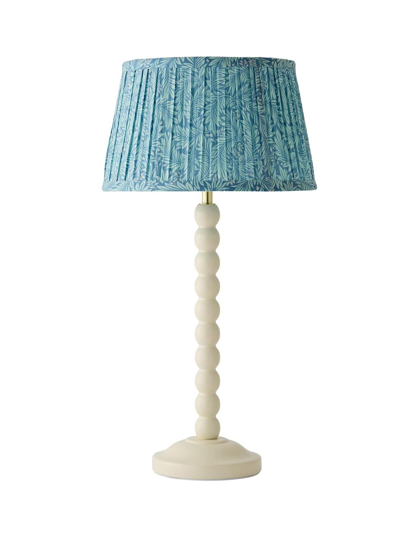 Image 2 of 6 of ValueLights Bobbin Leaf Printed Pleated Shade Cream Bobble Table Lamp