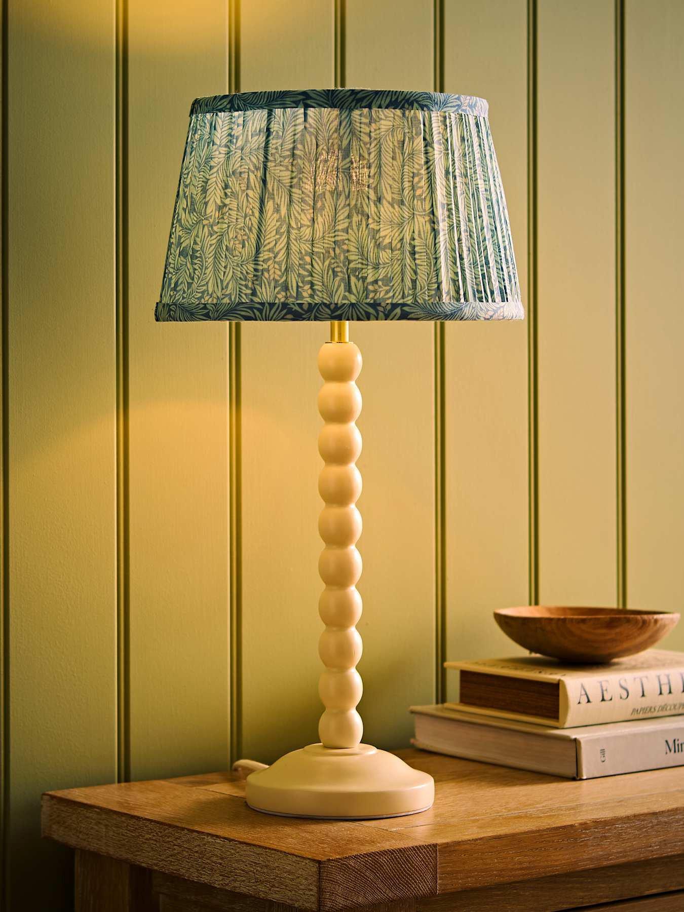 Image 5 of 6 of ValueLights Bobbin Leaf Printed Pleated Shade Cream Bobble Table Lamp