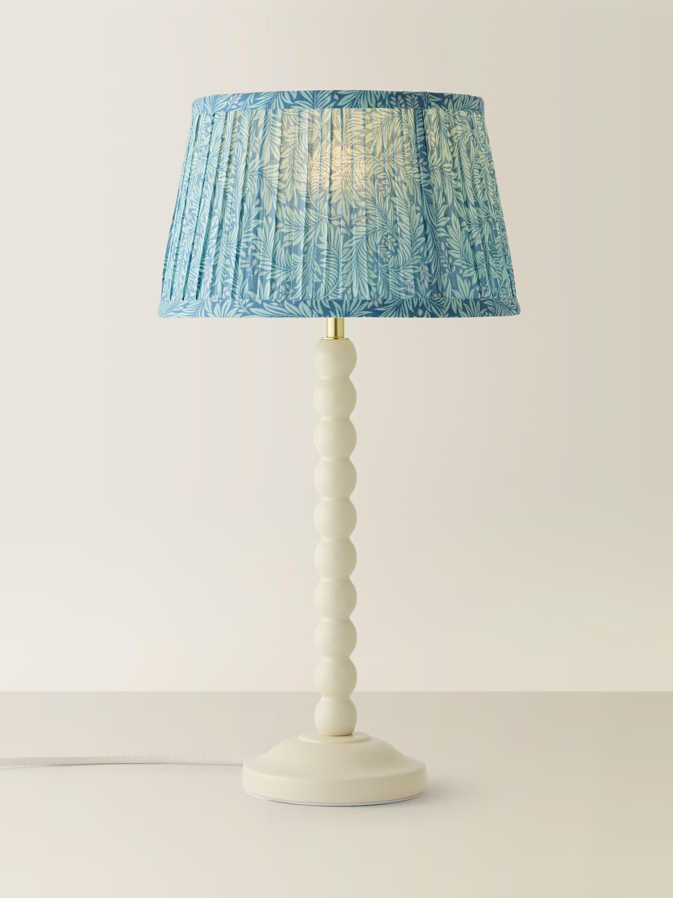 Image 6 of 6 of ValueLights Bobbin Leaf Printed Pleated Shade Cream Bobble Table Lamp