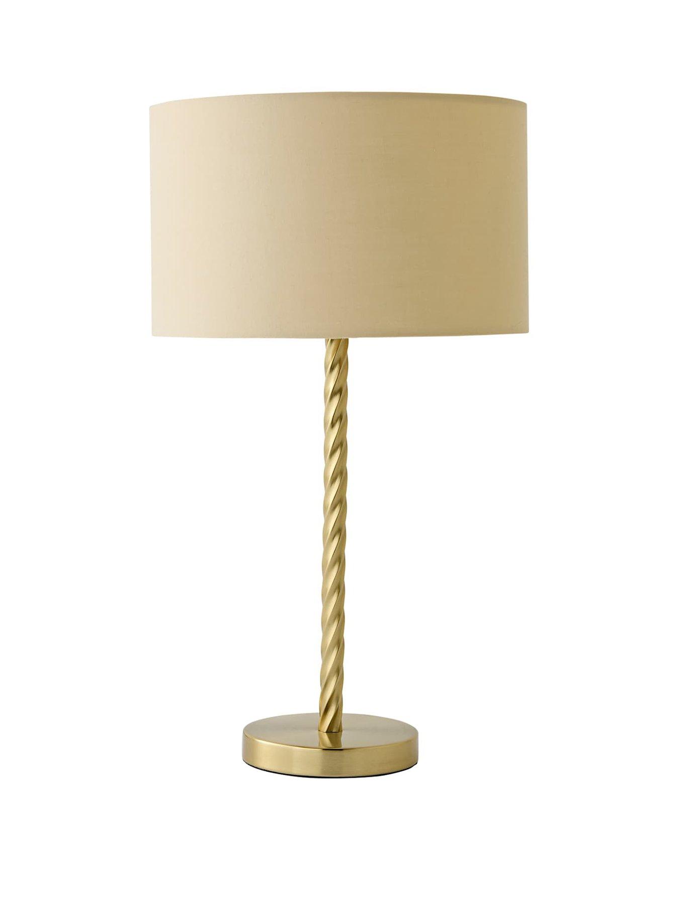 Image 2 of 6 of ValueLights Maura Cream Drum Lamp Shade Brushed Gold Twist Table Lamp