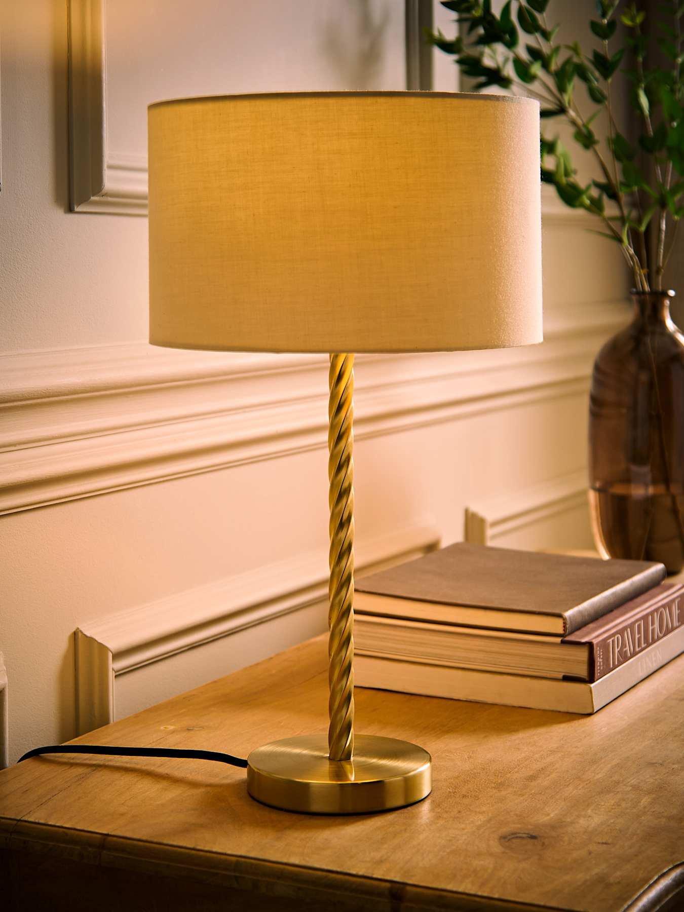 Image 5 of 6 of ValueLights Maura Cream Drum Lamp Shade Brushed Gold Twist Table Lamp
