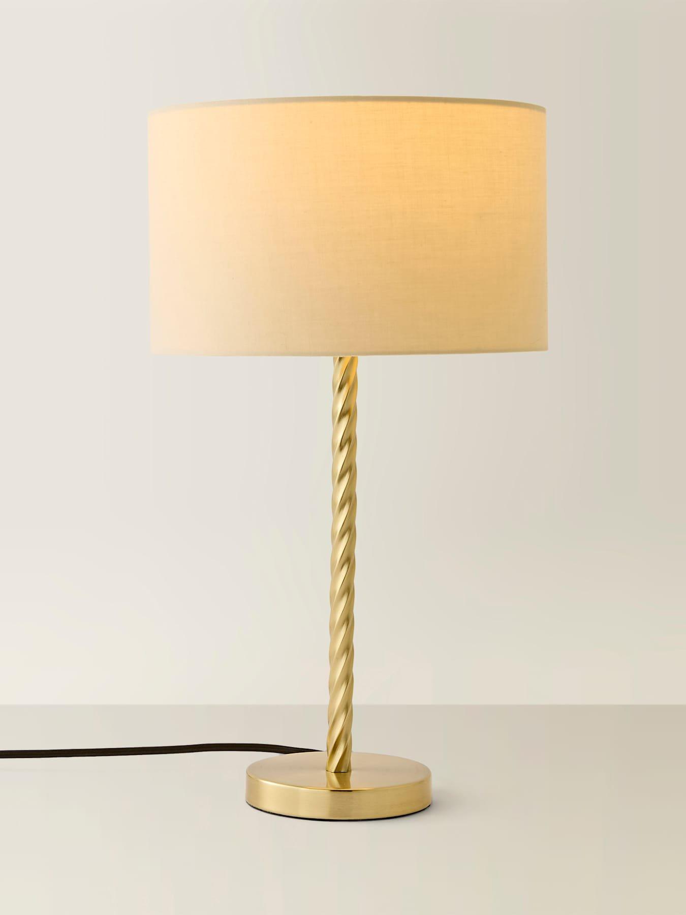 Image 6 of 6 of ValueLights Maura Cream Drum Lamp Shade Brushed Gold Twist Table Lamp