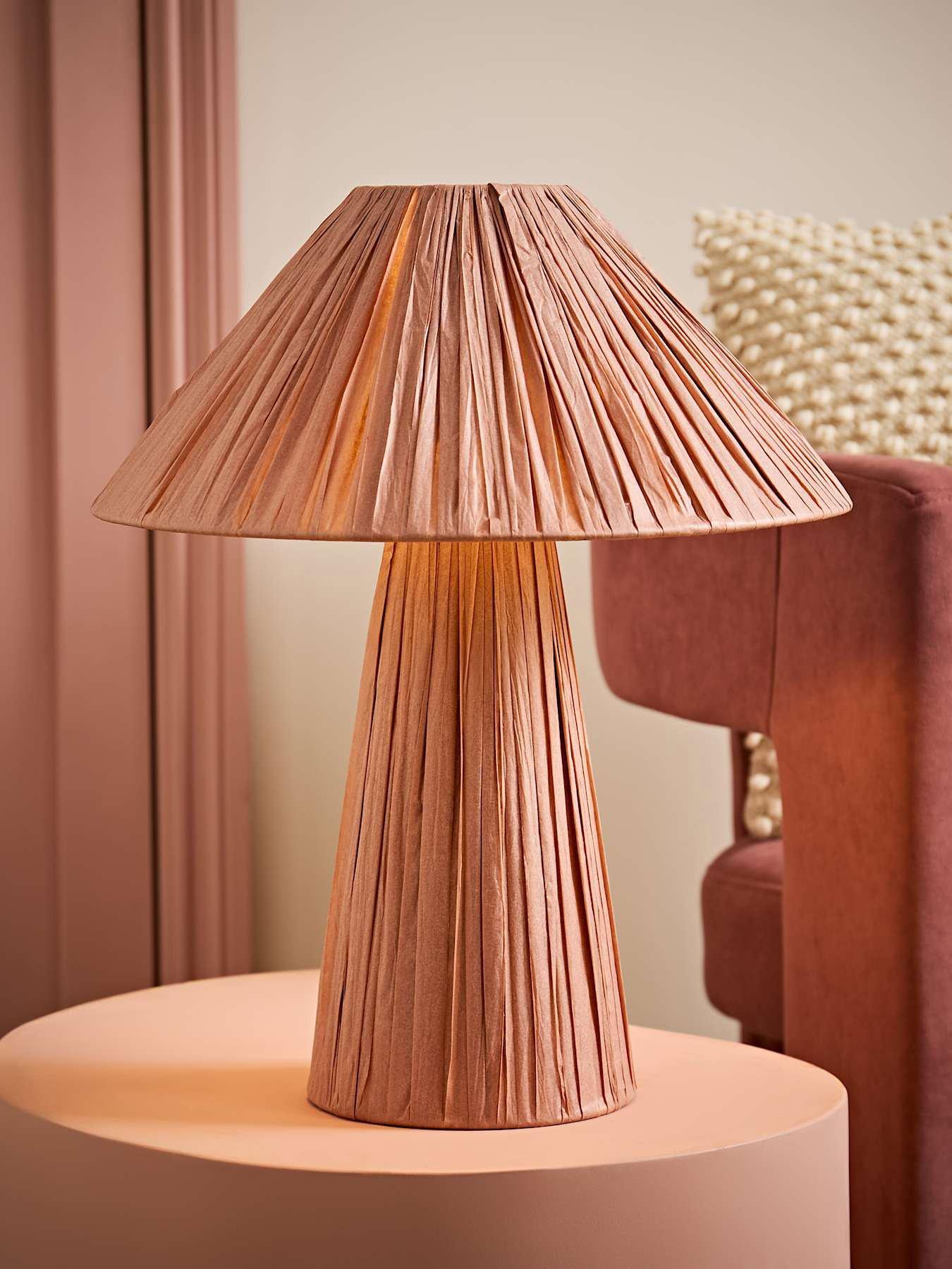 Image 1 of 6 of ValueLights Kaiya Pink Woven Paper Tapered Table Lamp