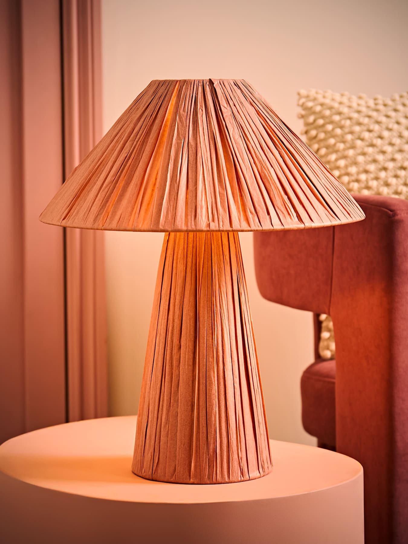 Image 5 of 6 of ValueLights Kaiya Pink Woven Paper Tapered Table Lamp