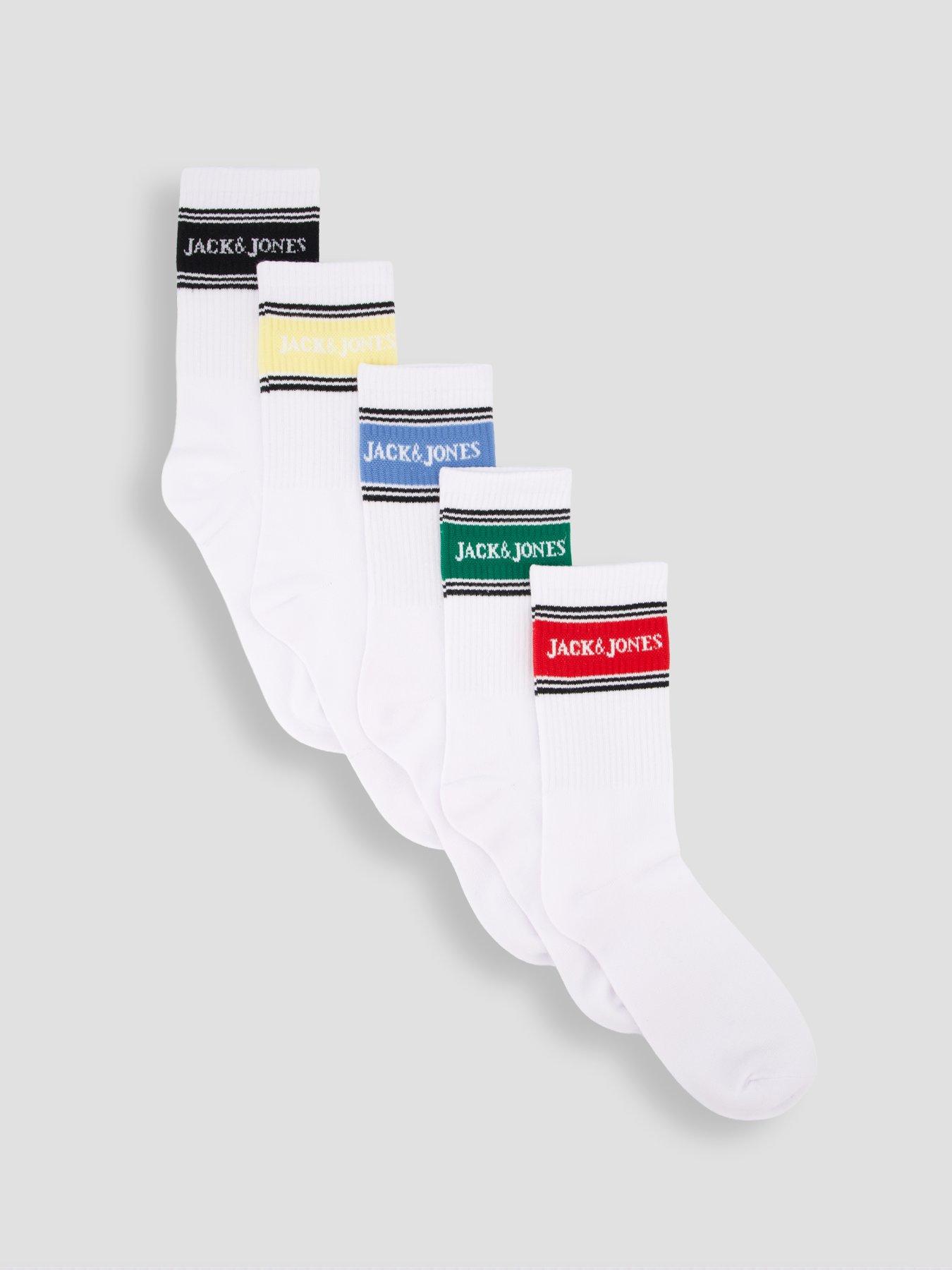 Image 1 of 4 of Jack & Jones Vik Crew Socks 5 Pack - White