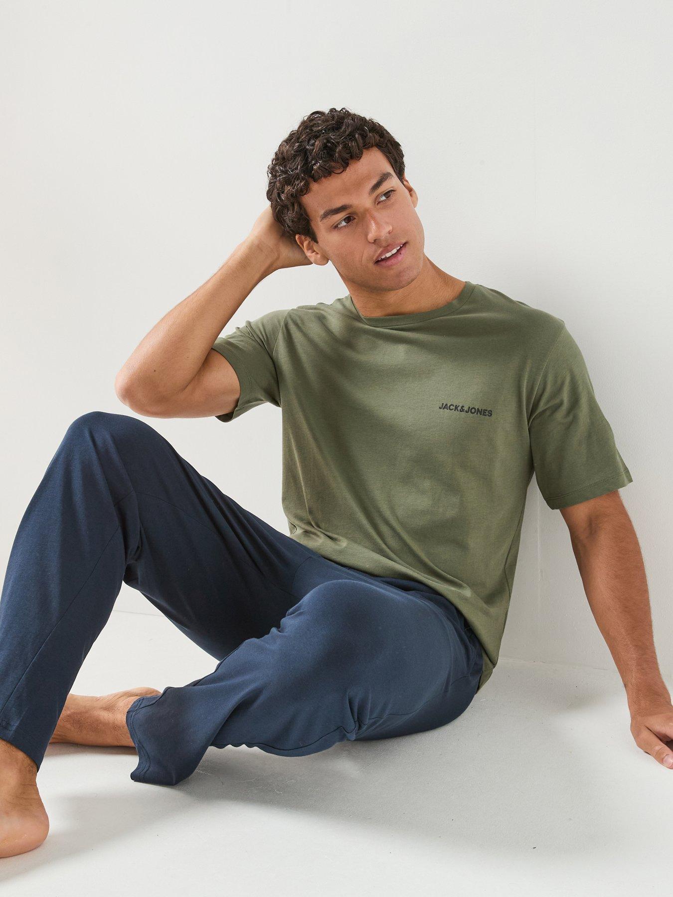 Jack & Jones Everest T-Shirt And Trousers Pyjama Set - Khaki/Blue