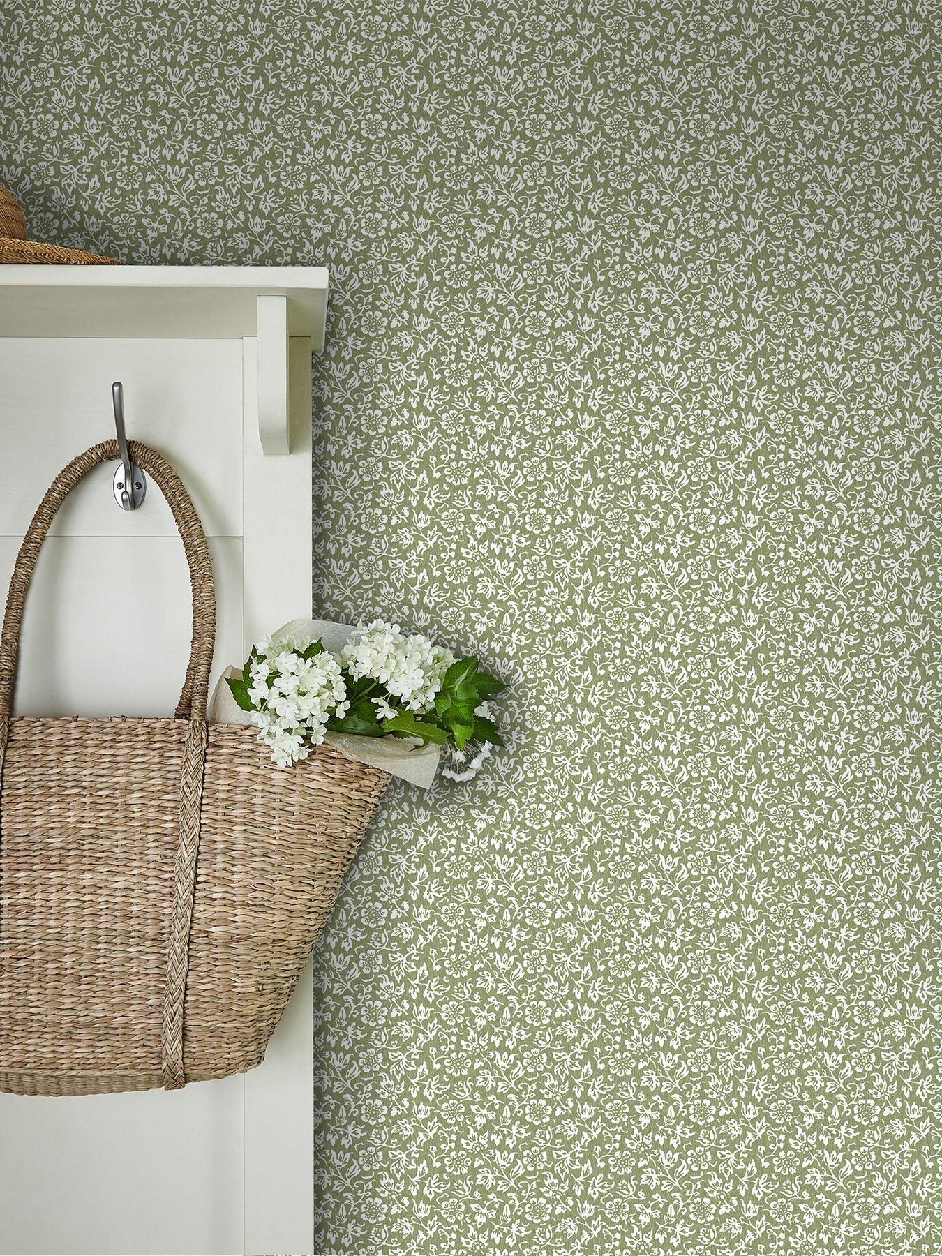 Image 1 of 4 of Laura Ashley Sweet Alyssum Moss Green Wallpaper