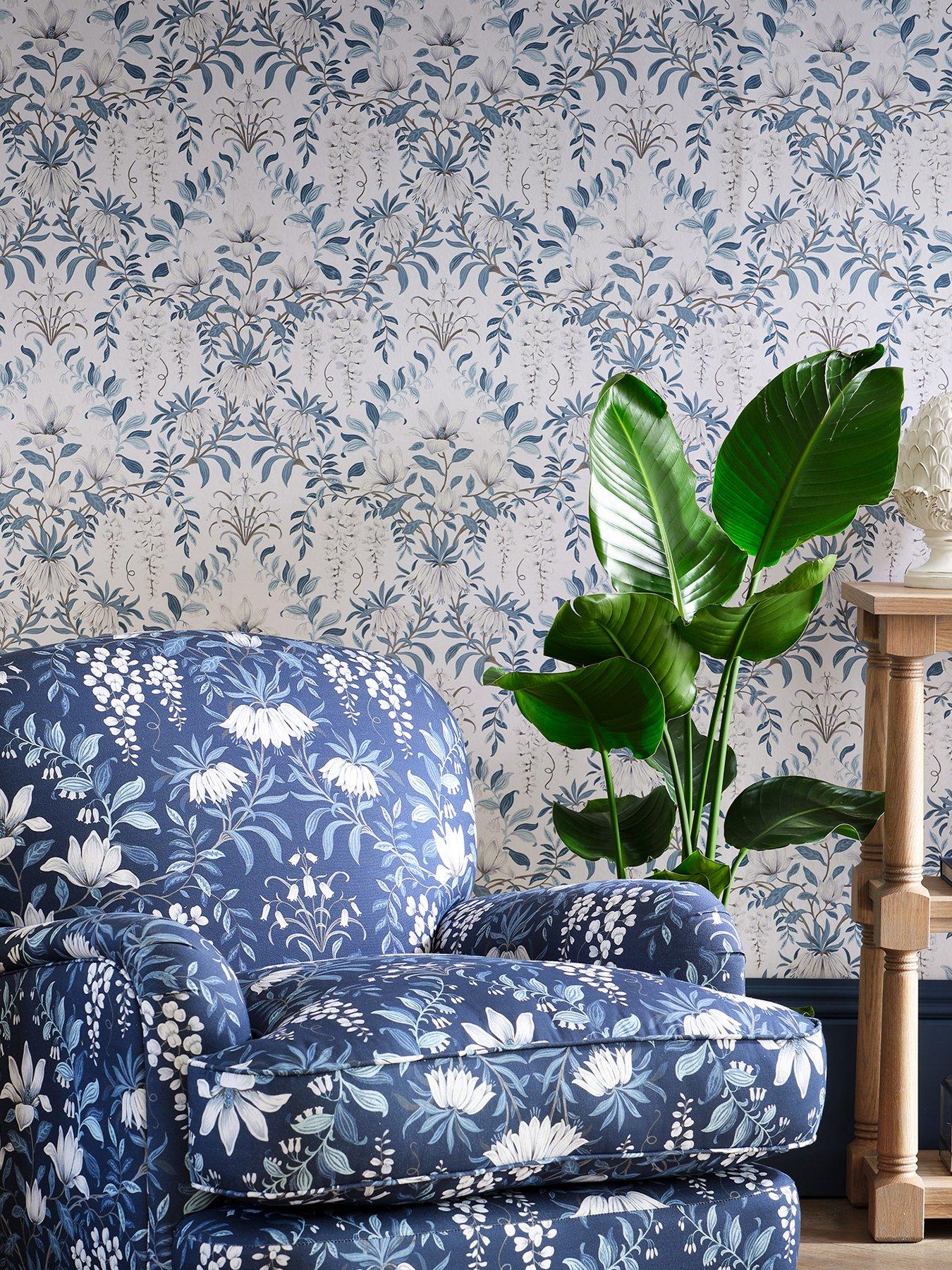 Image 1 of 4 of Laura Ashley Parterre Off White / Seaspray Wallpaper