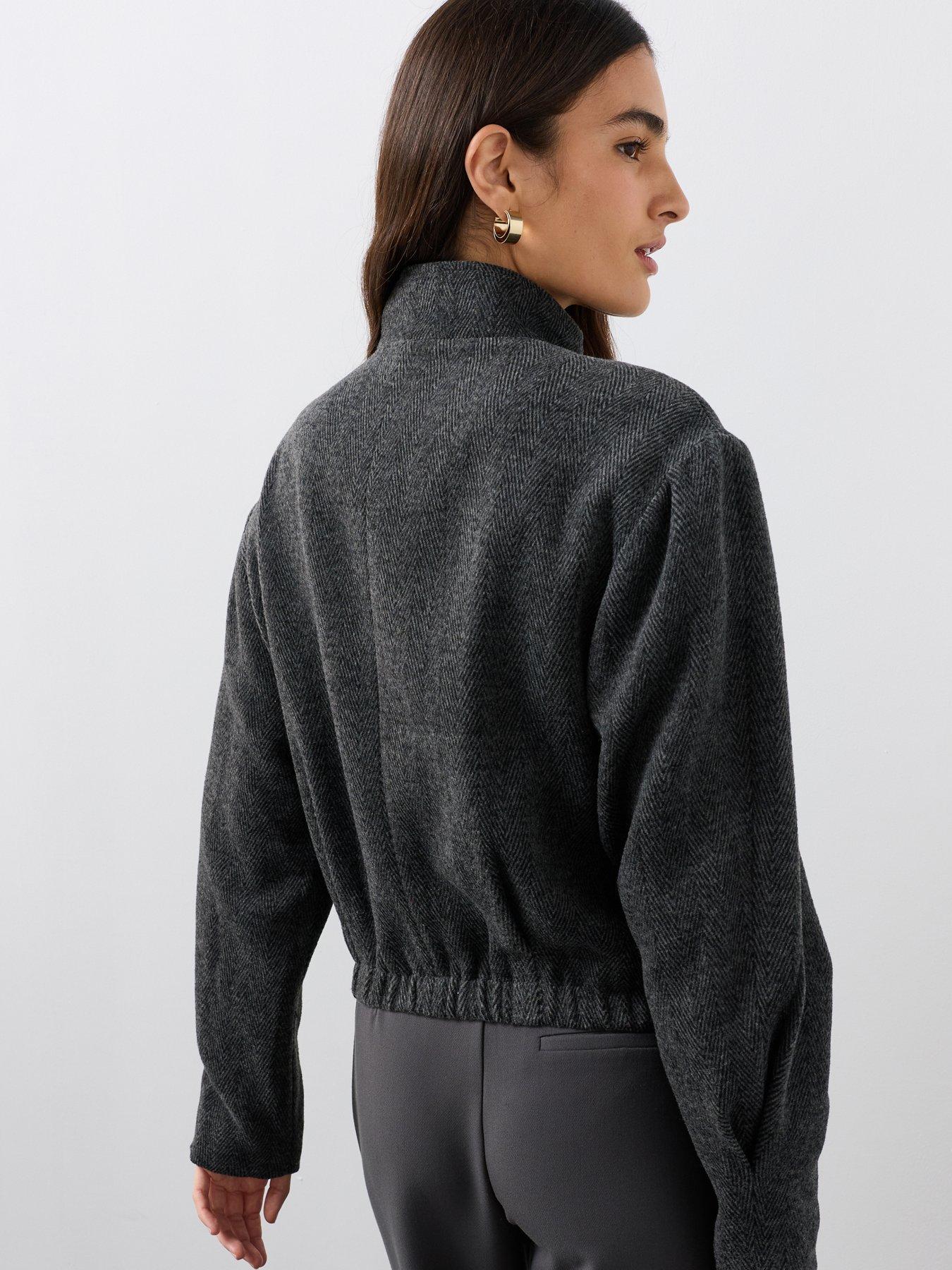 Image 2 of 7 of The Very Collection Herringbone Funnel Neck Bomber Jacket - Grey