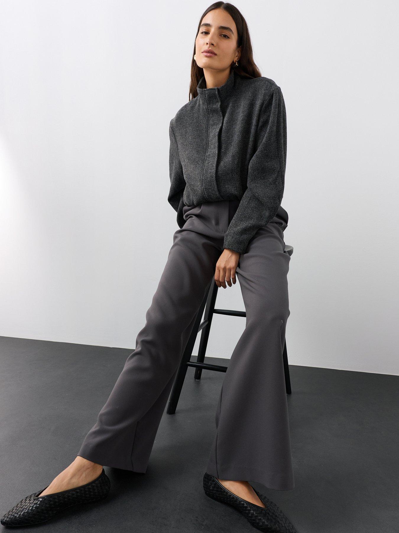 Image 4 of 7 of The Very Collection Herringbone Funnel Neck Bomber Jacket - Grey