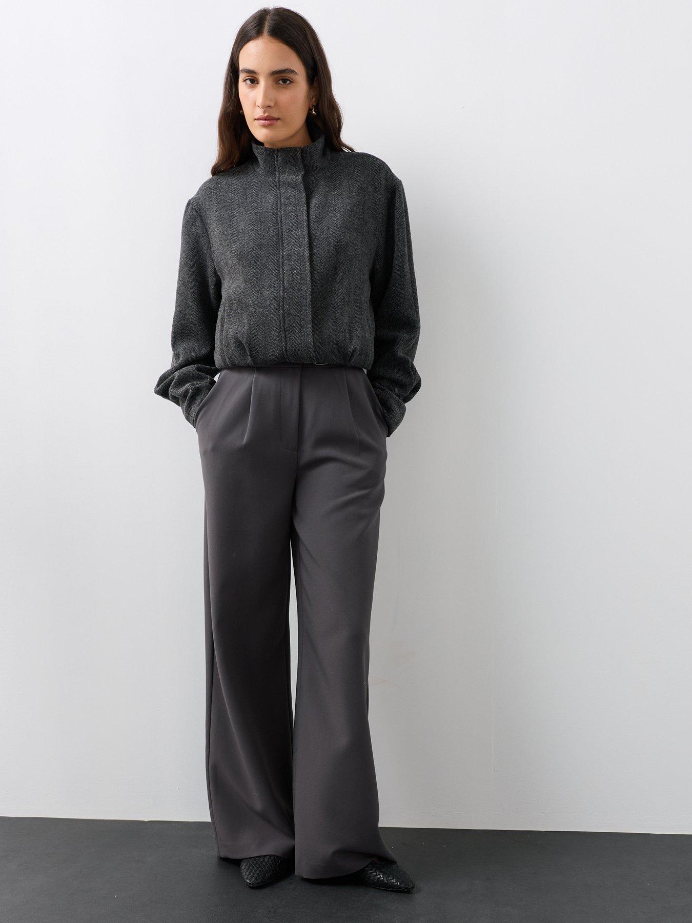 Image 5 of 7 of The Very Collection Herringbone Funnel Neck Bomber Jacket - Grey