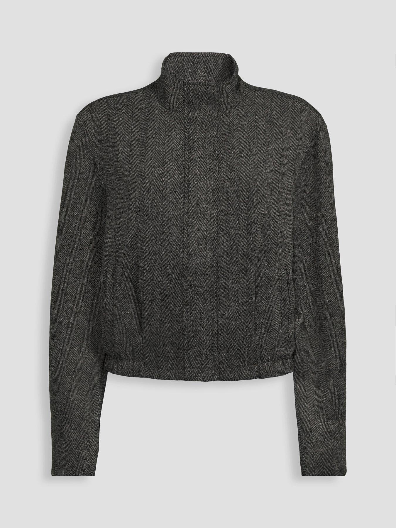 Image 7 of 7 of The Very Collection Herringbone Funnel Neck Bomber Jacket - Grey