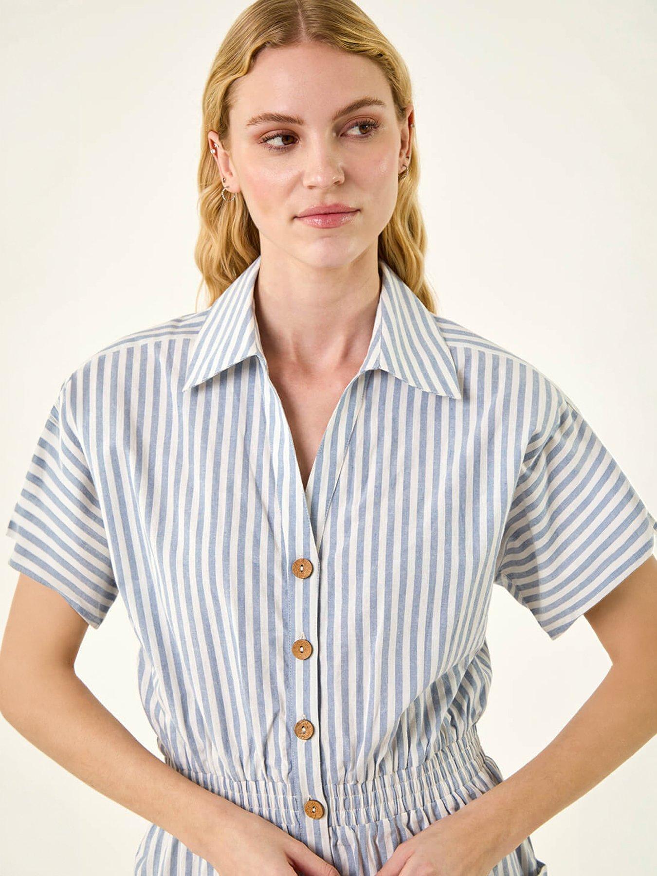Image 3 of 5 of Roman Stripe Print Front Pocket Playsuit