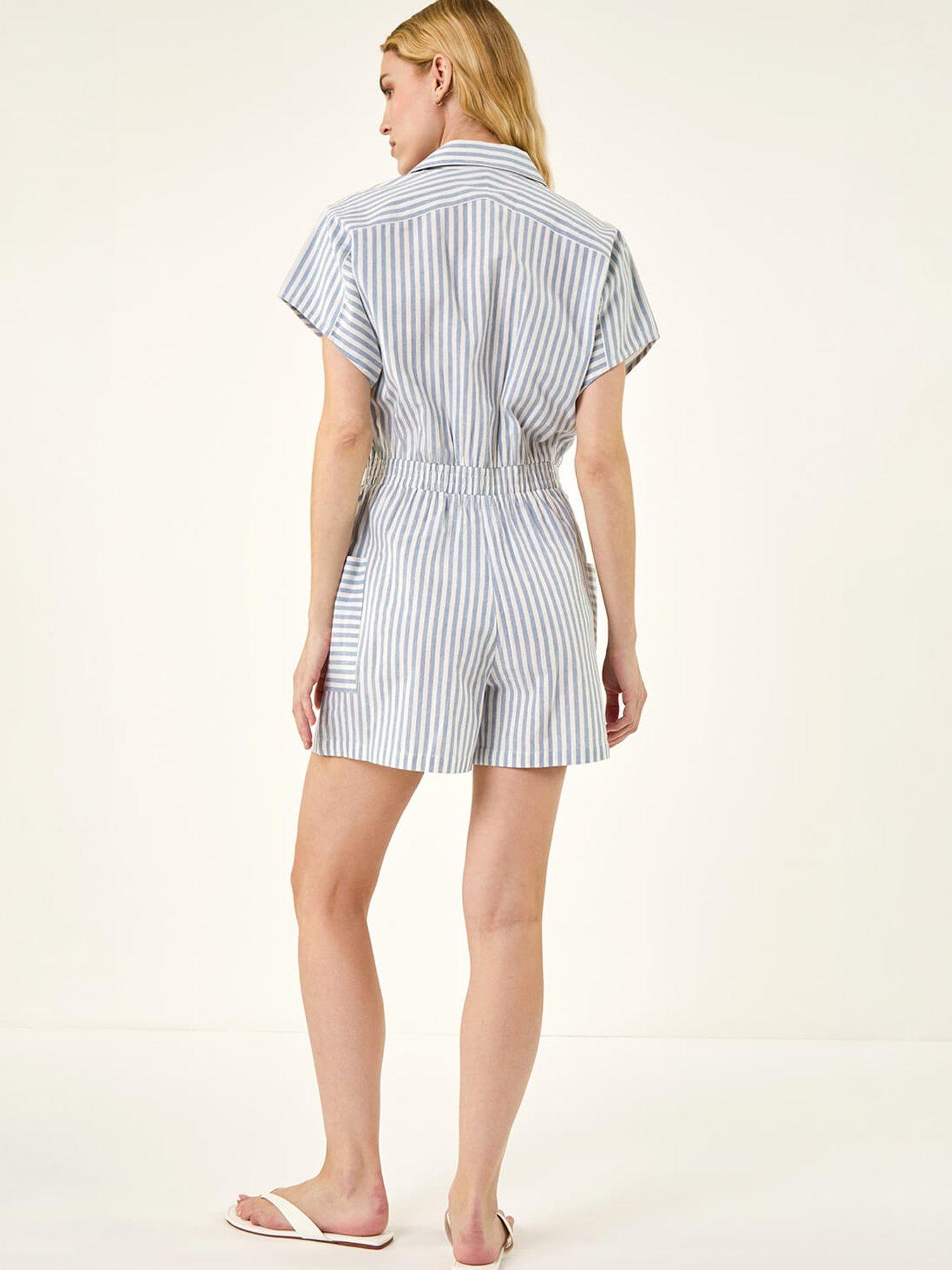 Image 4 of 5 of Roman Stripe Print Front Pocket Playsuit