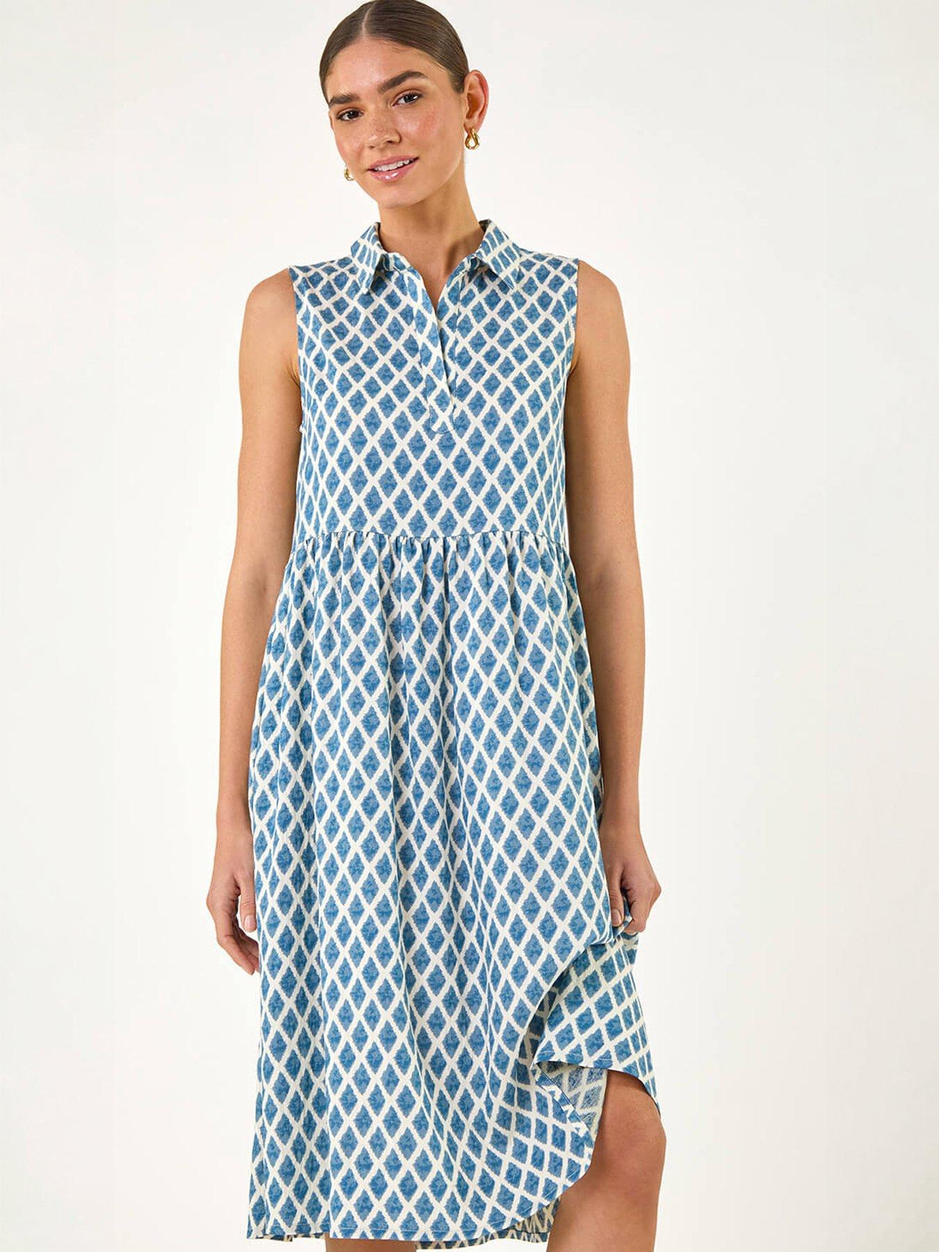 Roman Geometric Diamond Collared Swing Dress