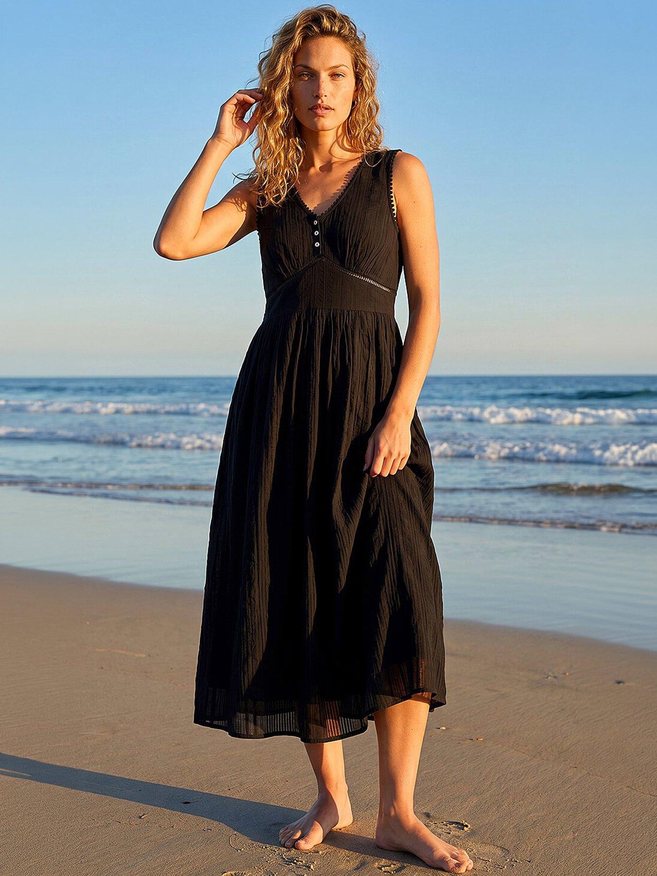 Roman Seersucker V-neck Midi Dress