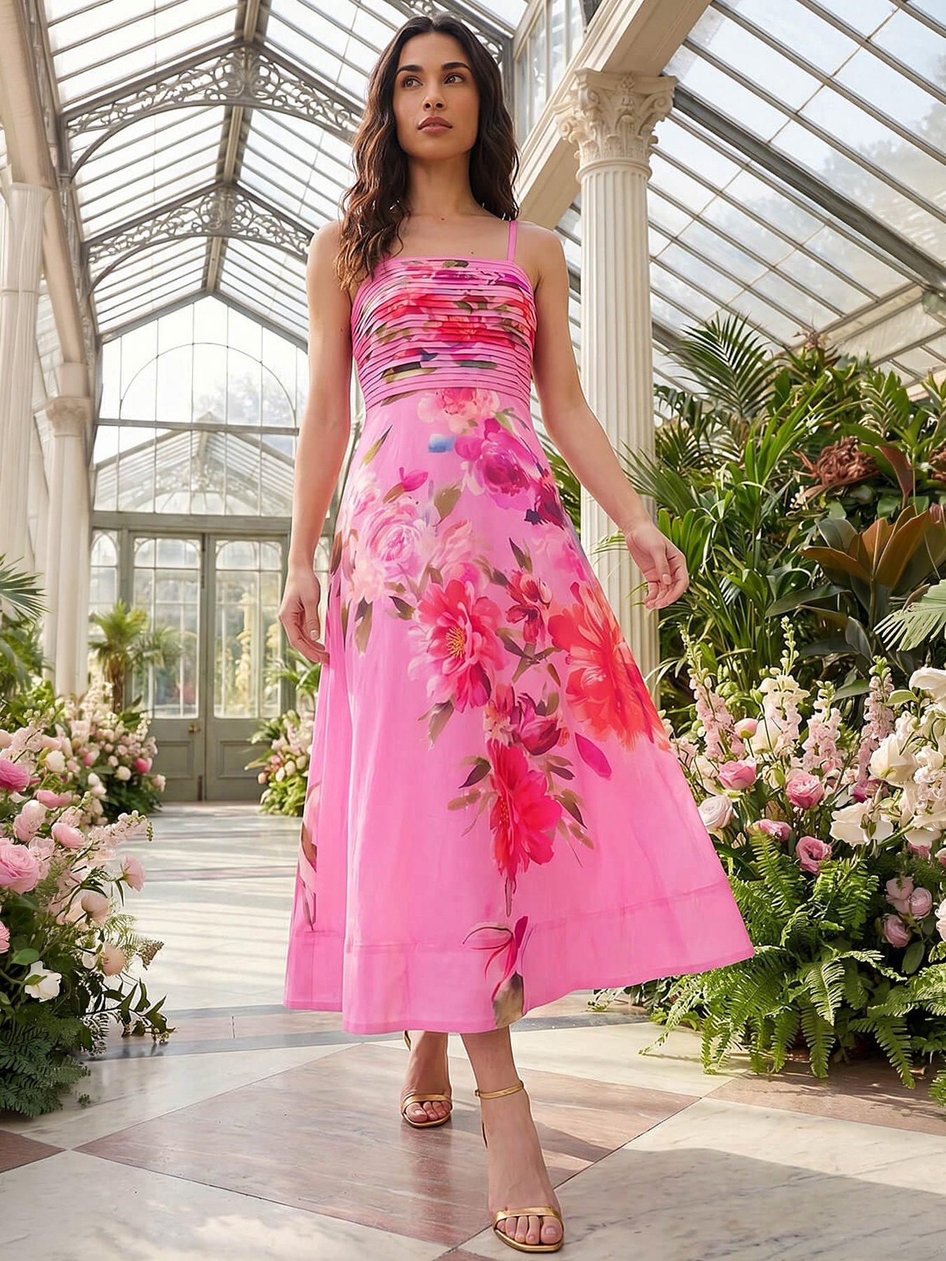 Roman Floral Strappy Midi Dress