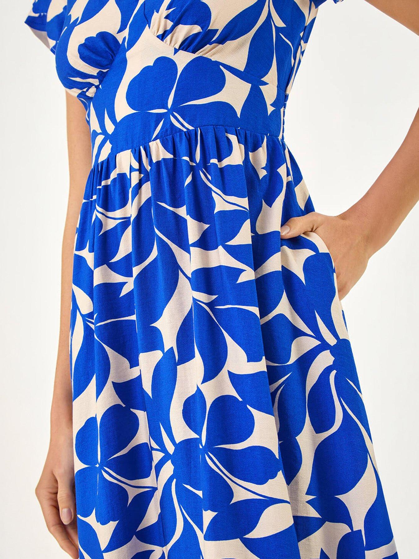 Image 2 of 5 of Roman Leaf Print V-neck Midi Dress