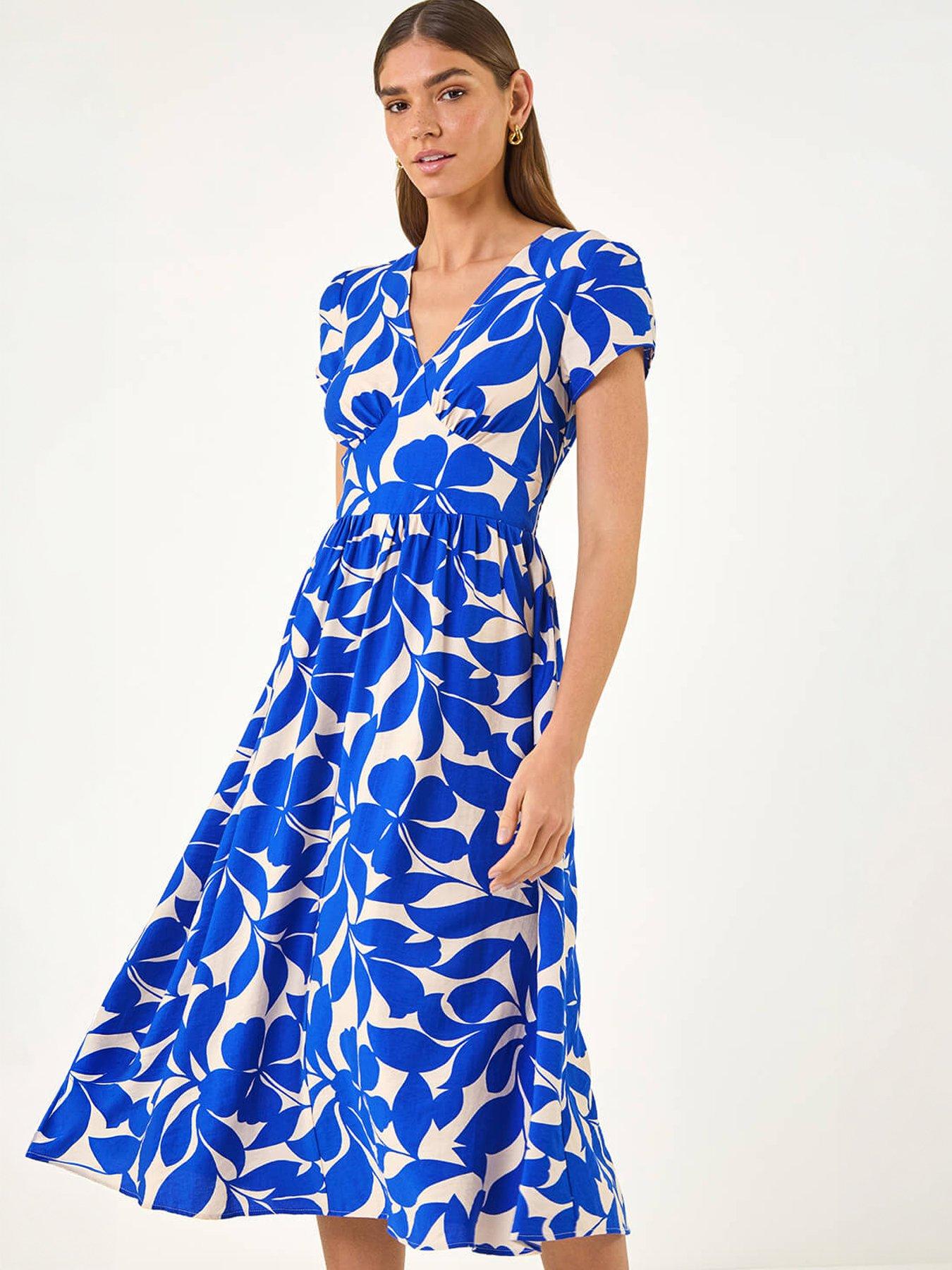 Image 5 of 5 of Roman Leaf Print V-neck Midi Dress