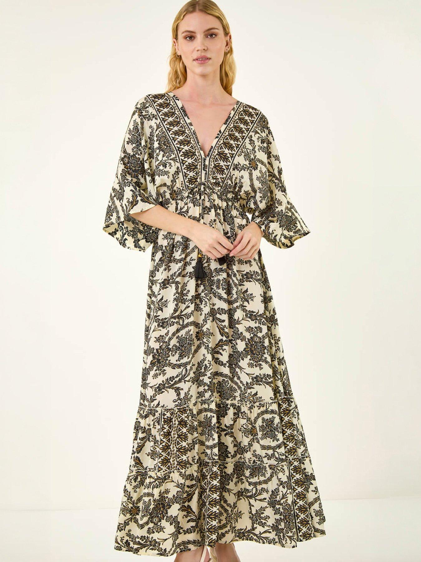 Roman Floral Border Boho Maxi Dress
