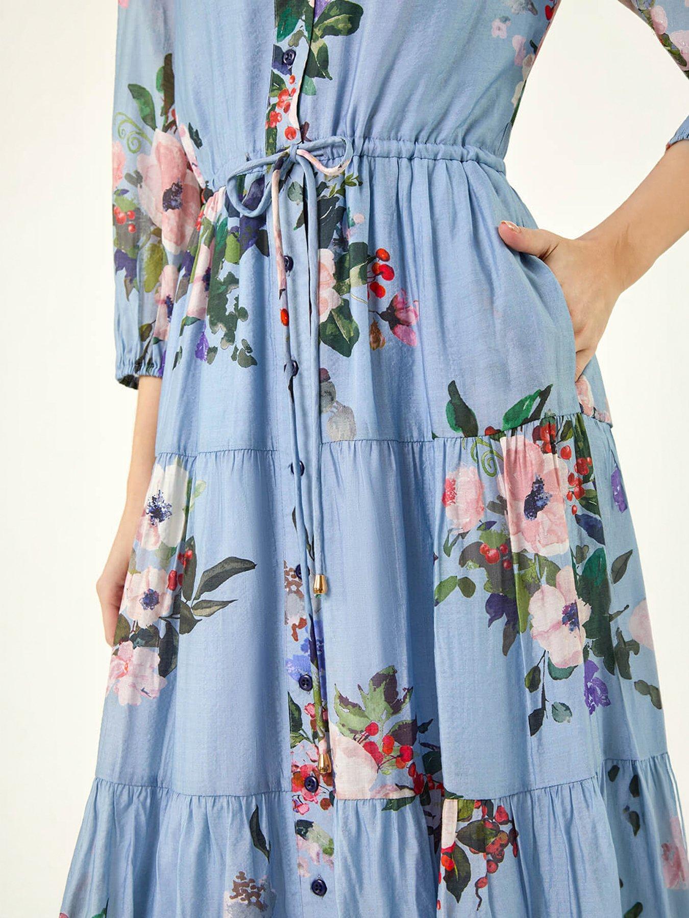 Image 2 of 5 of Roman Floral Print Button Tiered Midi Dress