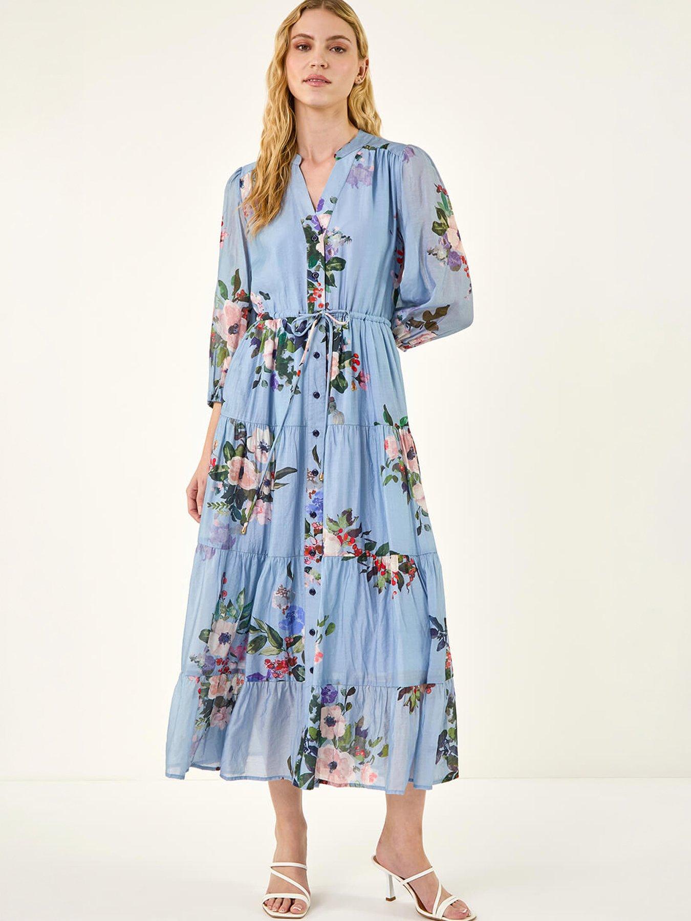 Image 3 of 5 of Roman Floral Print Button Tiered Midi Dress
