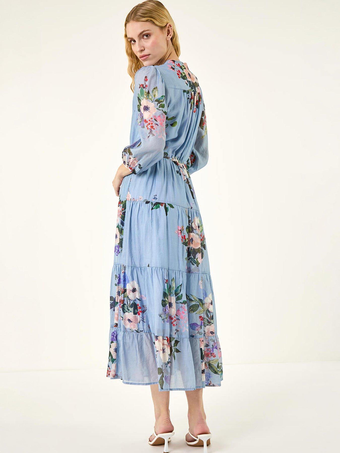 Image 4 of 5 of Roman Floral Print Button Tiered Midi Dress